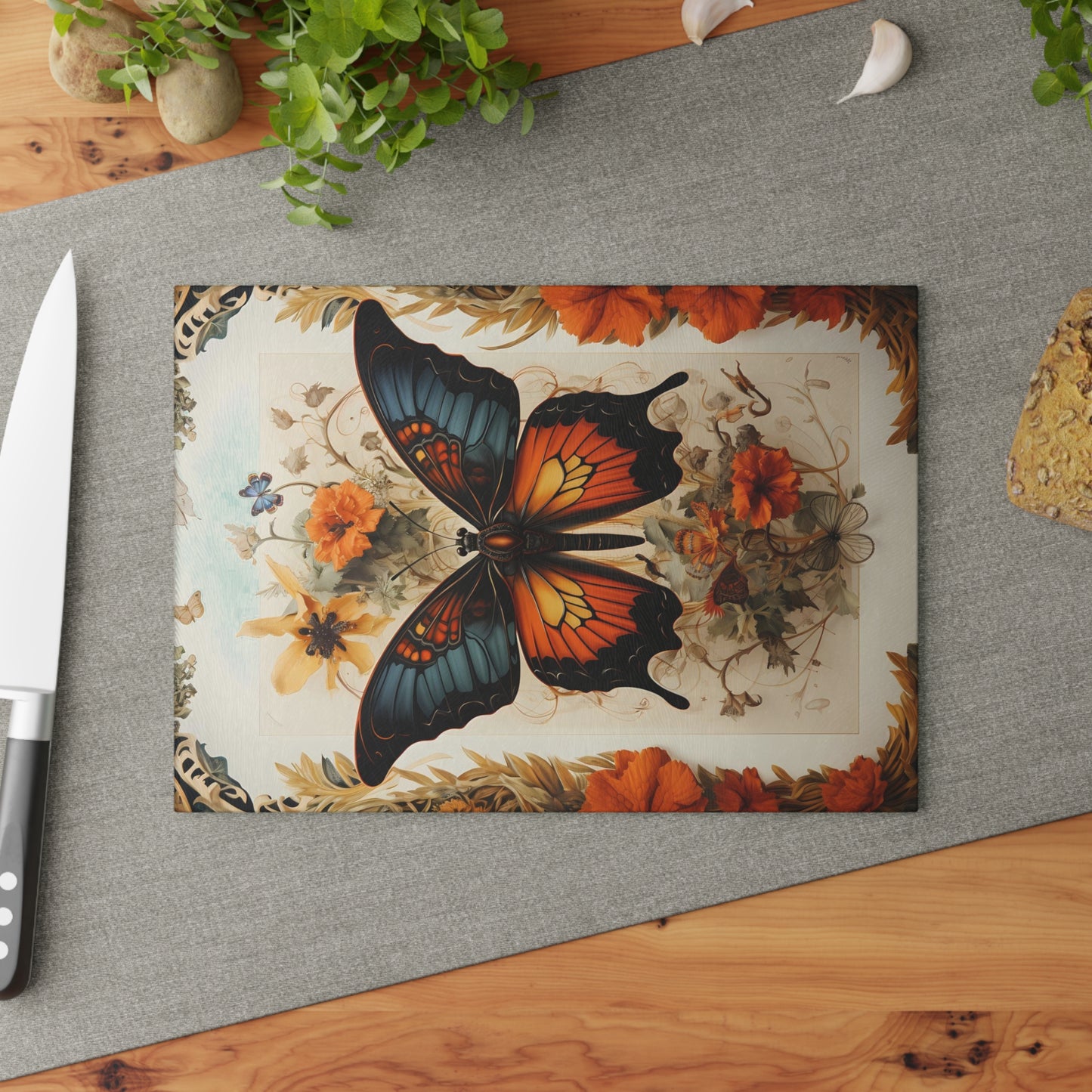 Butterfly & Botanical Serving Board – Rustic Chic Home Accent - Small: 8 x 11 Inches