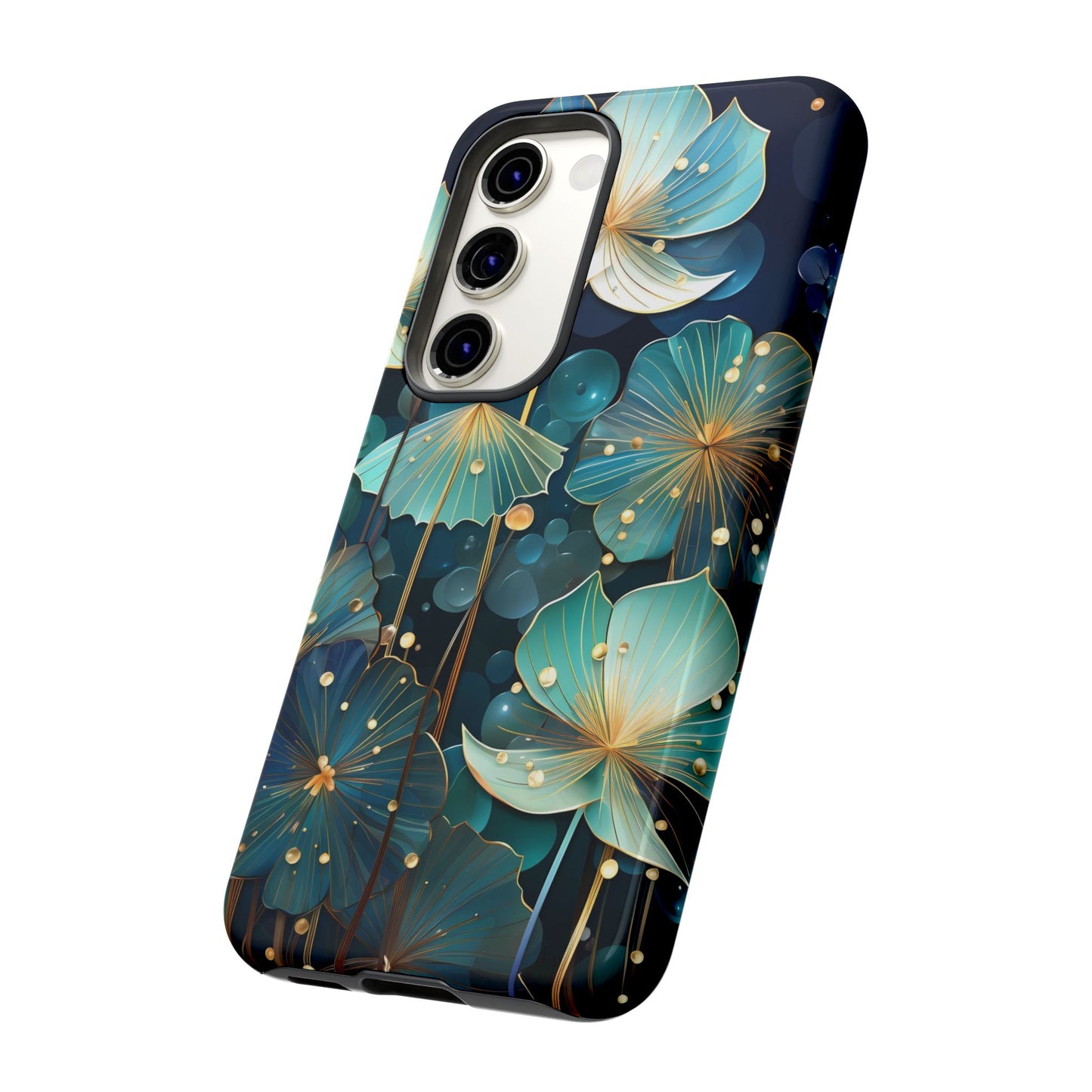 Teal Floral Tough Phone Case — Protective Botanical iPhone Cover