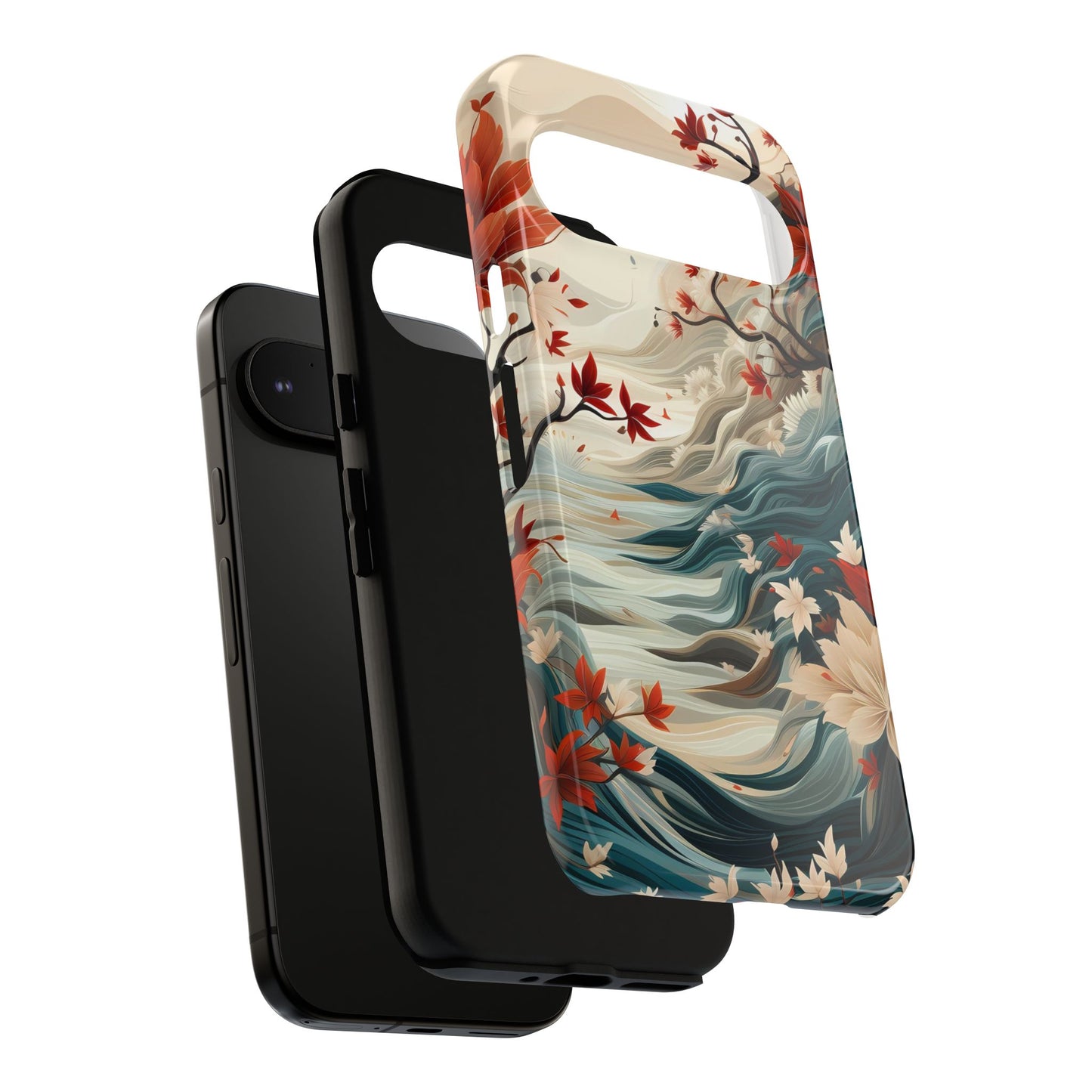 Americana Yuzen Waterfall Floral Phone Case – Artistic Double-Layer Protection for iPhone, Samsung Galaxy, and Google Pixel