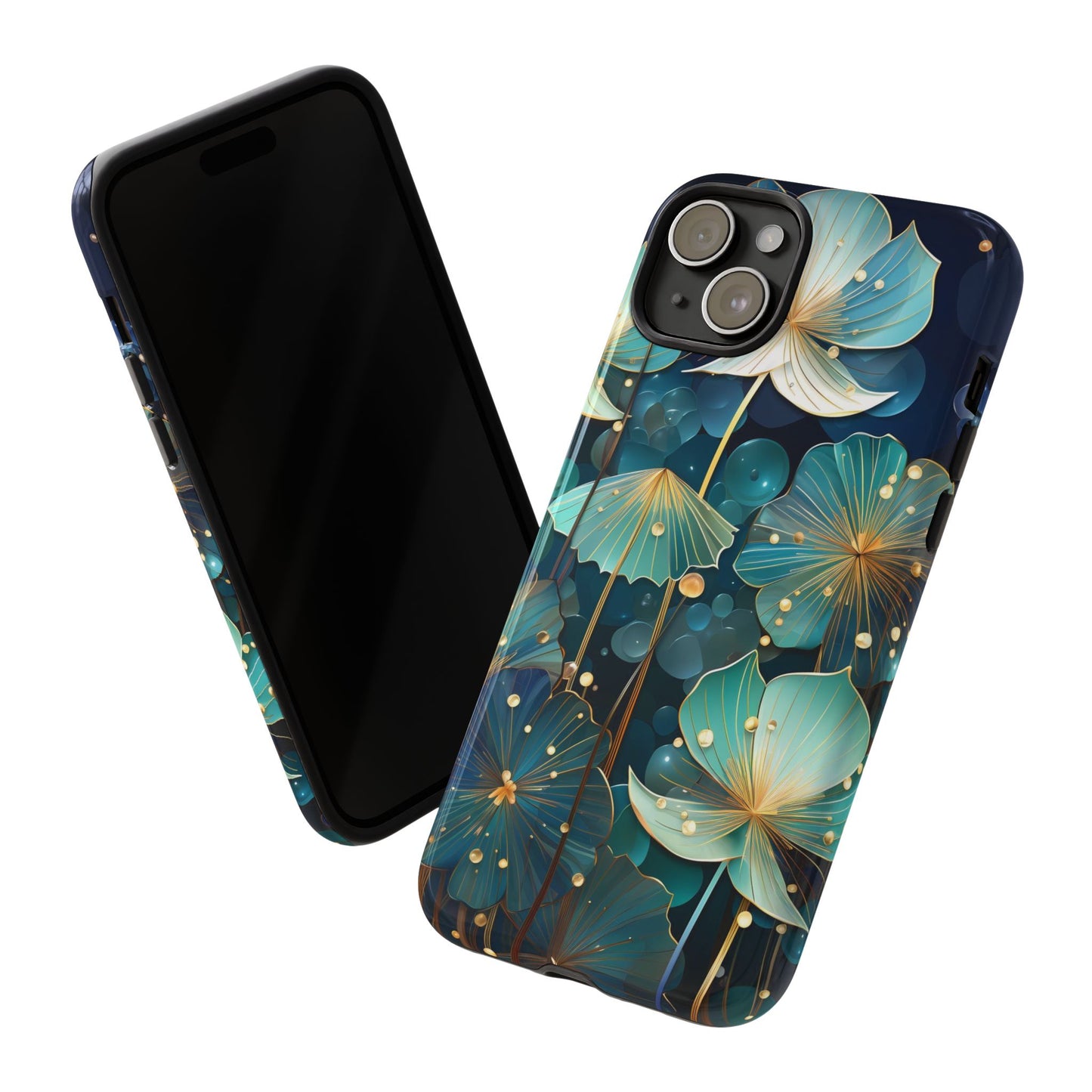 Teal Floral Tough Phone Case — Protective Botanical iPhone Cover