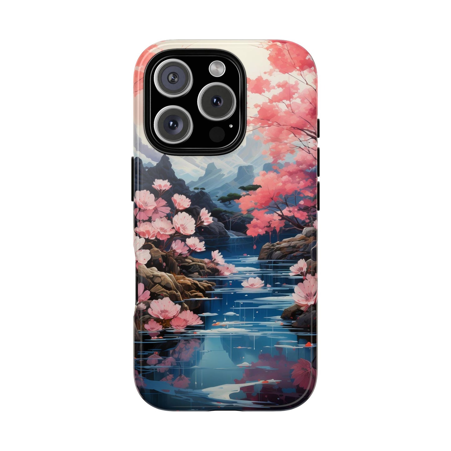 Cherry Blossom Floral Landscape Tough Phone Case – Double Layer Protection for iPhone, Samsung Galaxy & Google Pixel