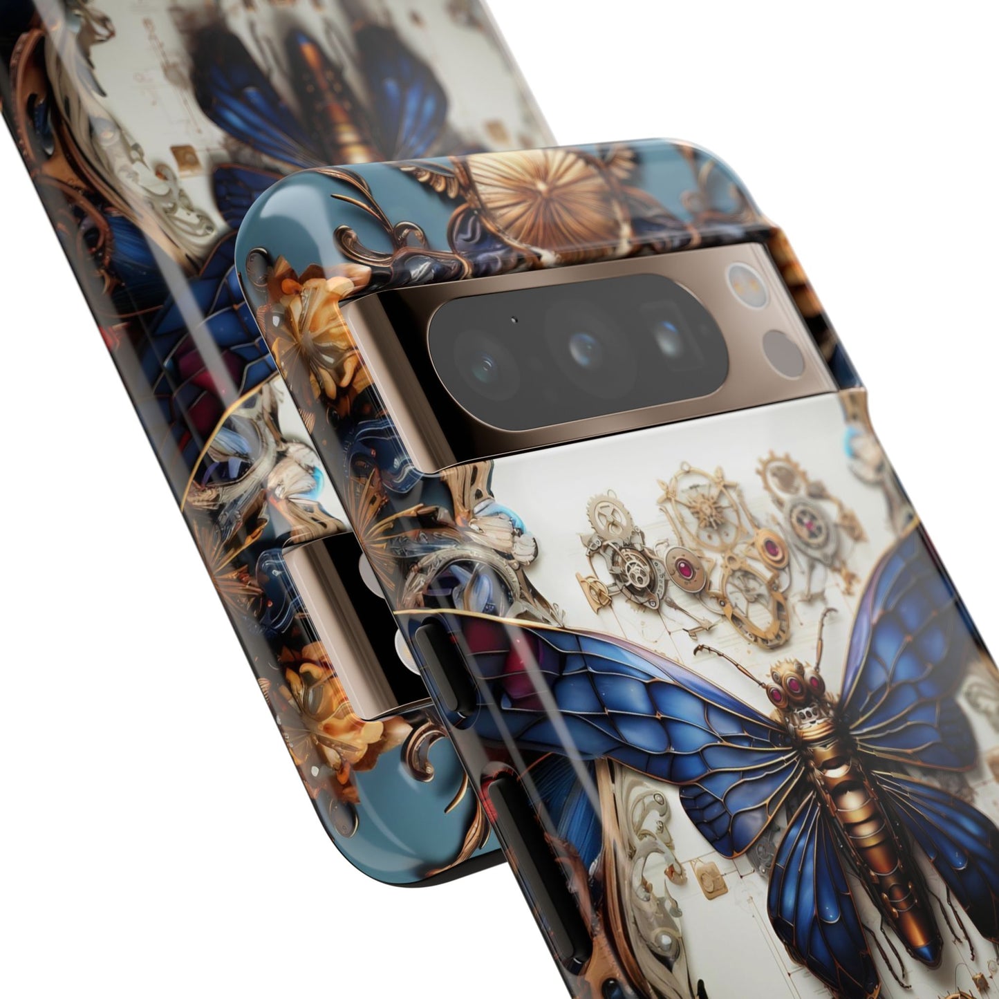 Blue Steampunk Cicada Tough Phone Case: Vintage Animatronic Insect Art for iPhone, Samsung Galaxy, and Google Pixel