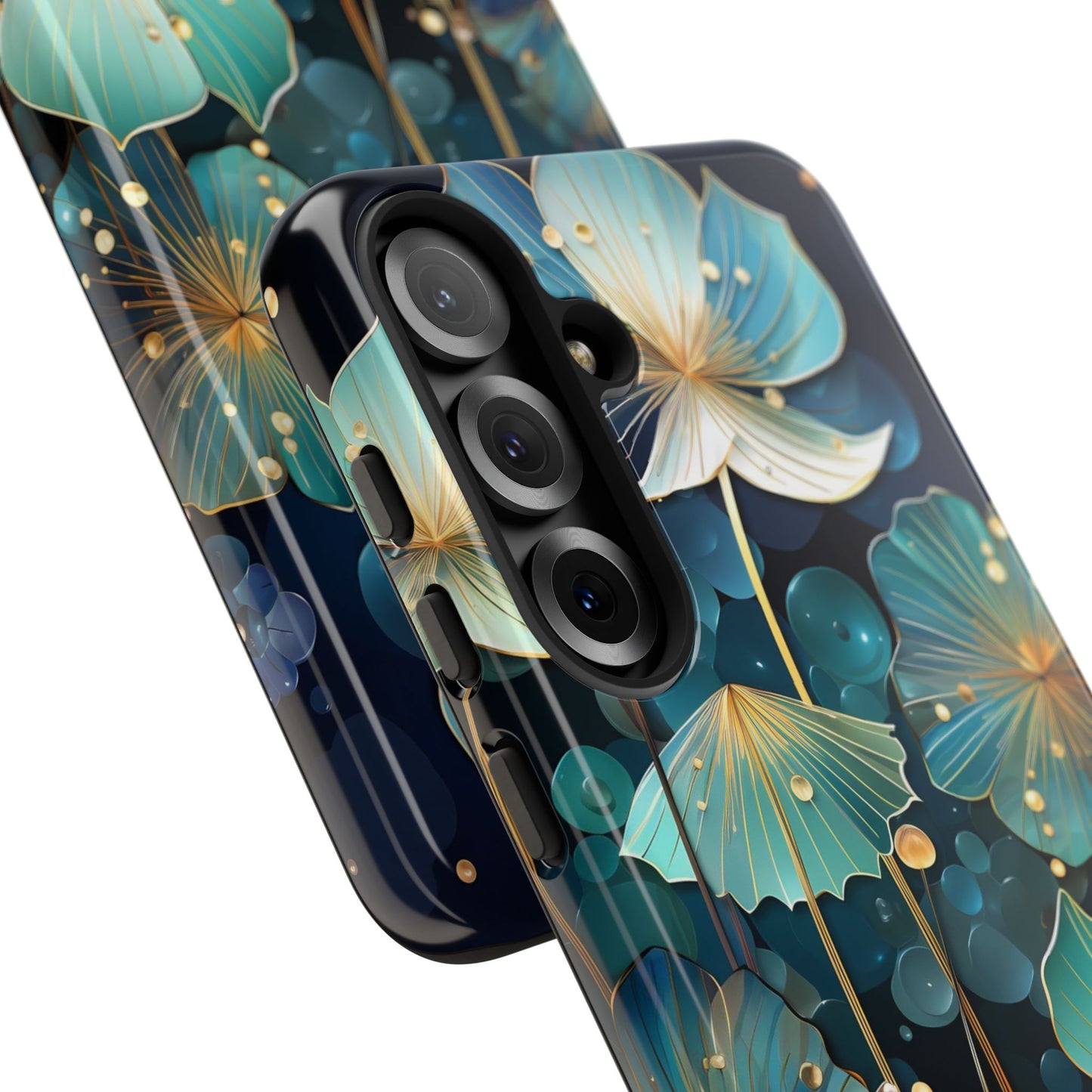 Teal Floral Tough Phone Case — Protective Botanical iPhone Cover