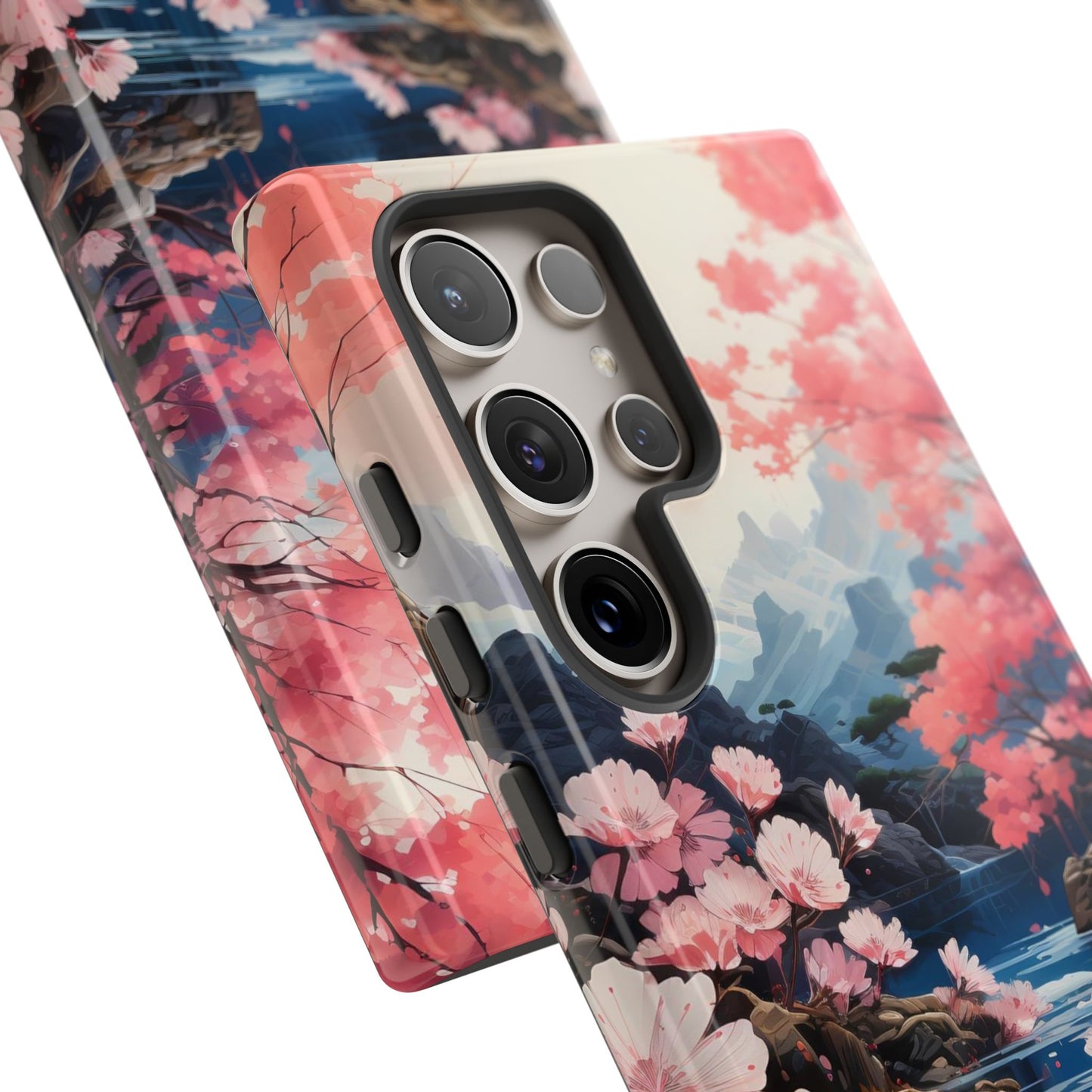 Cherry Blossom Floral Landscape Tough Phone Case – Double Layer Protection for iPhone, Samsung Galaxy & Google Pixel