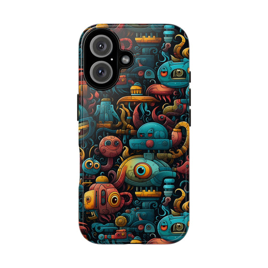 Whimsical Robots Tough Phone Case – Fantastical Mechanical Creatures Design for iPhone, Samsung Galaxy & Google Pixel