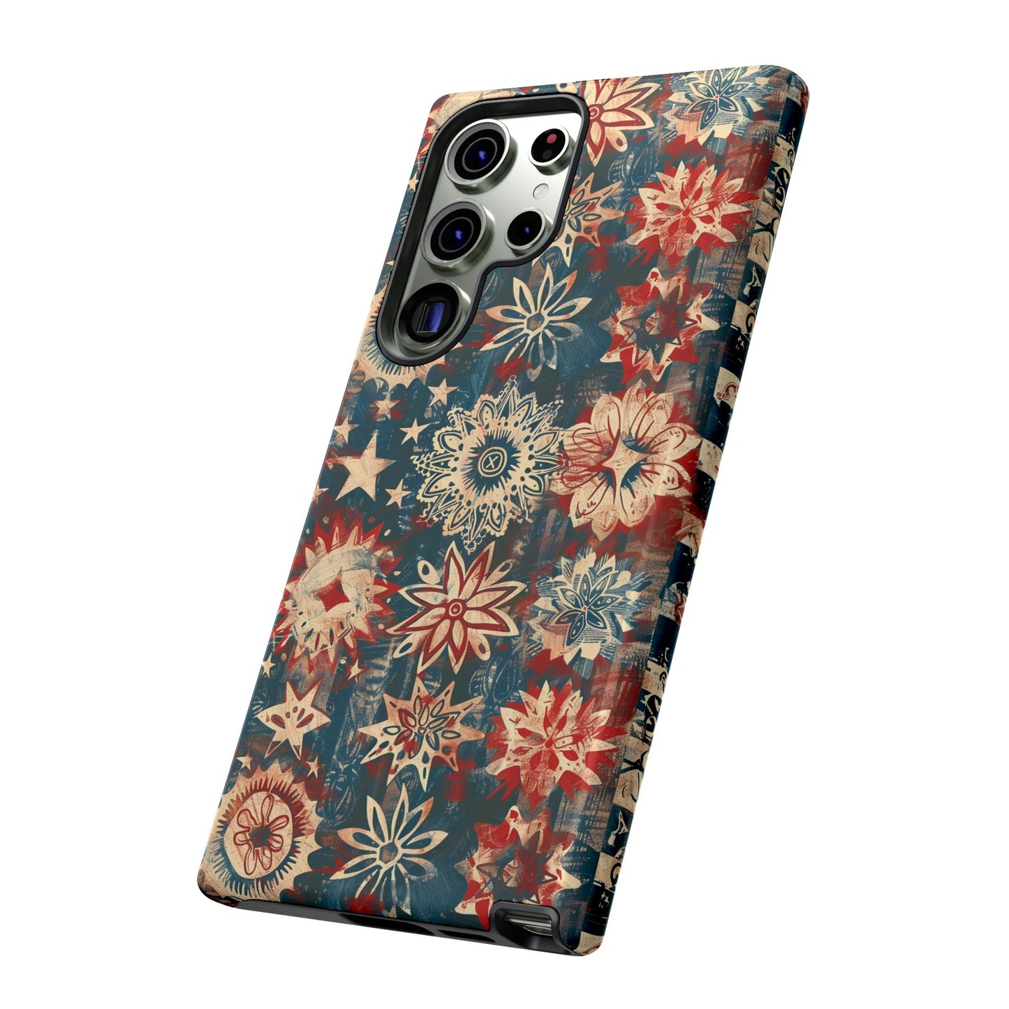 Patriotic Floral Tough Phone Case — Vintage American Stars & Flowers Design