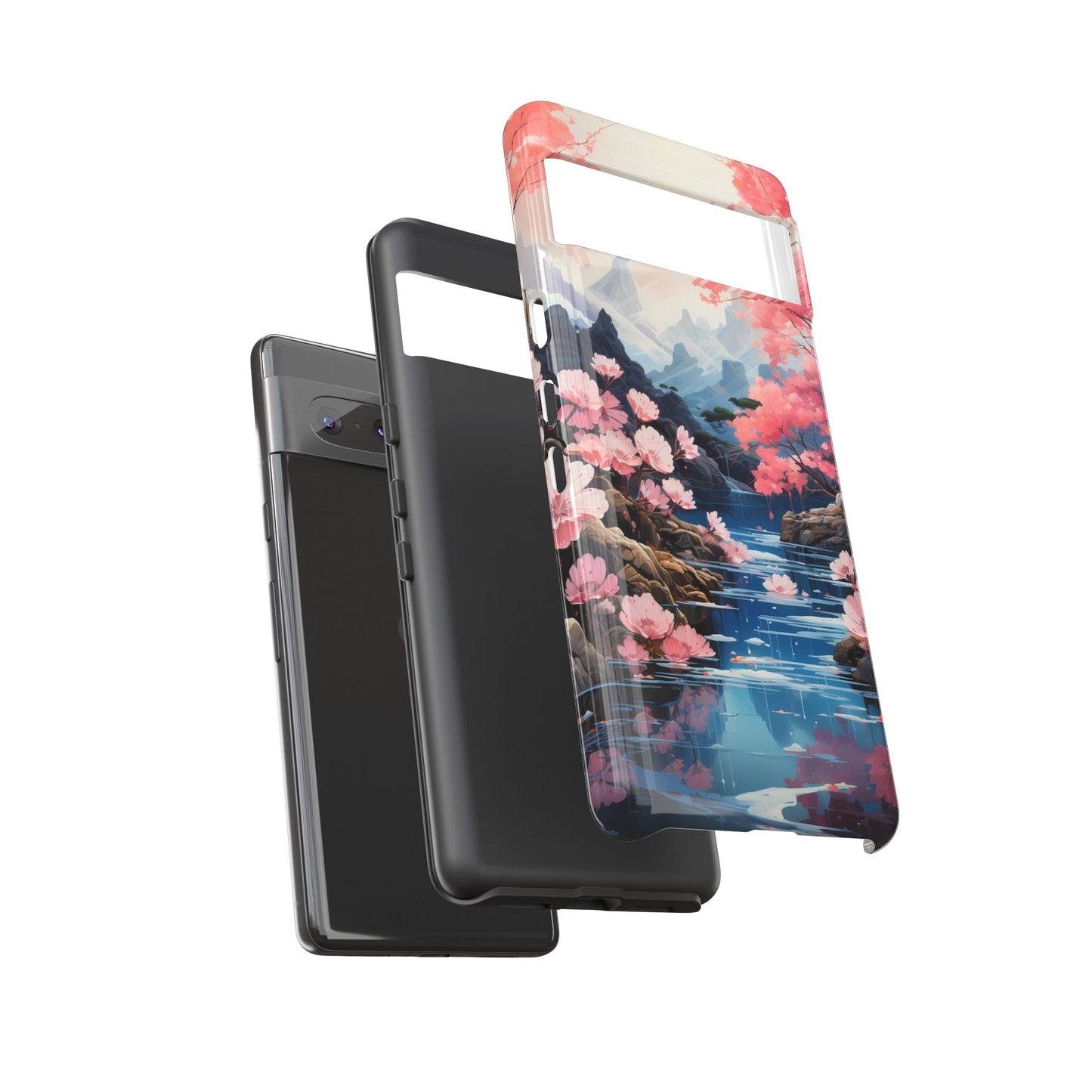 Cherry Blossom Floral Landscape Tough Phone Case – Double Layer Protection for iPhone, Samsung Galaxy & Google Pixel