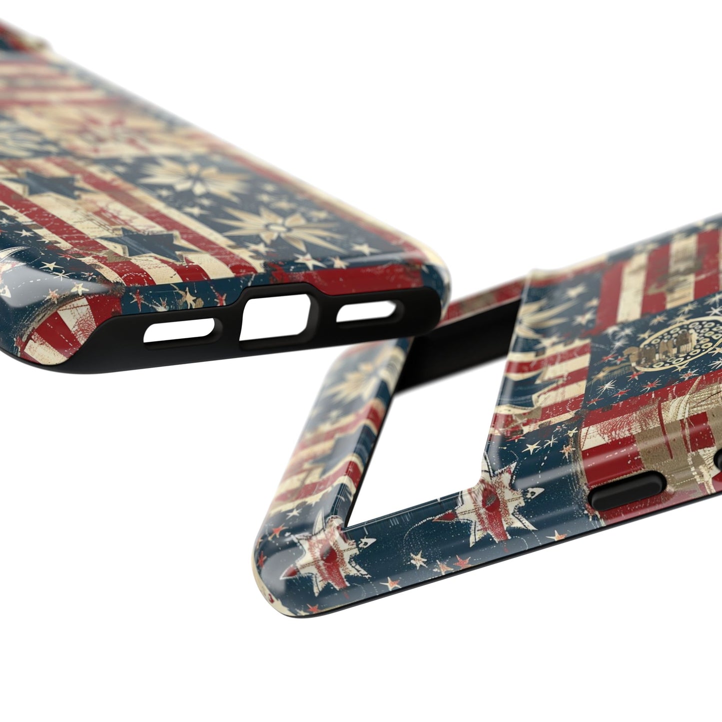 Patriotic Patchwork Phone Case — Vintage American Flag Stars & Quilted Design