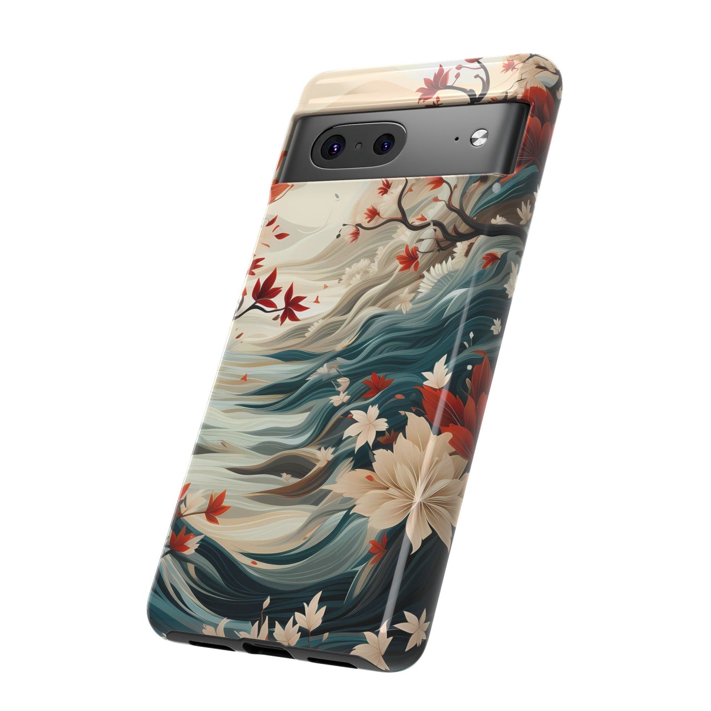 Americana Yuzen Waterfall Floral Phone Case – Artistic Double-Layer Protection for iPhone, Samsung Galaxy, and Google Pixel