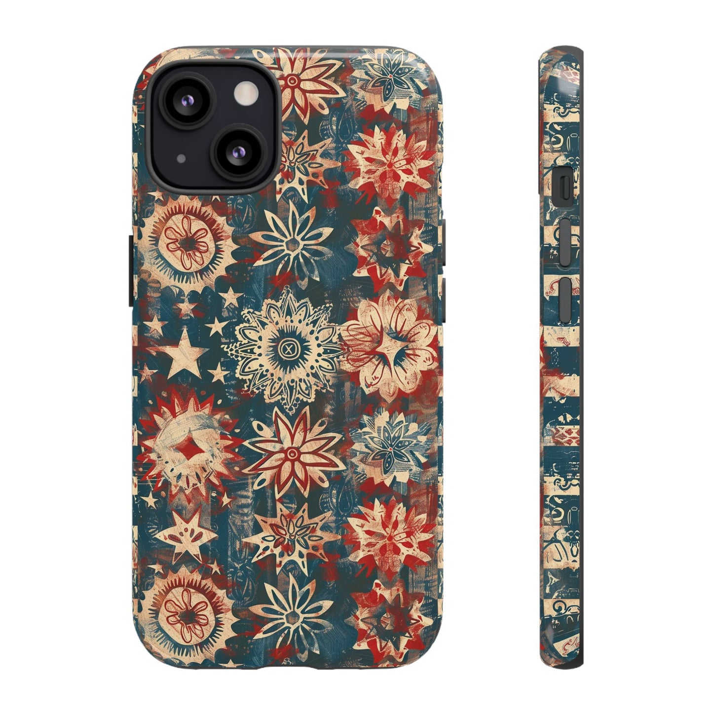 Patriotic Floral Tough Phone Case — Vintage American Stars & Flowers Design