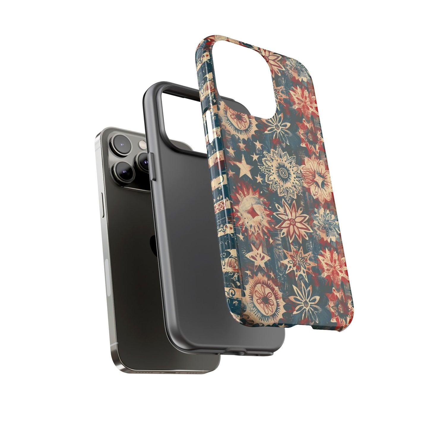 Patriotic Floral Tough Phone Case — Vintage American Stars & Flowers Design