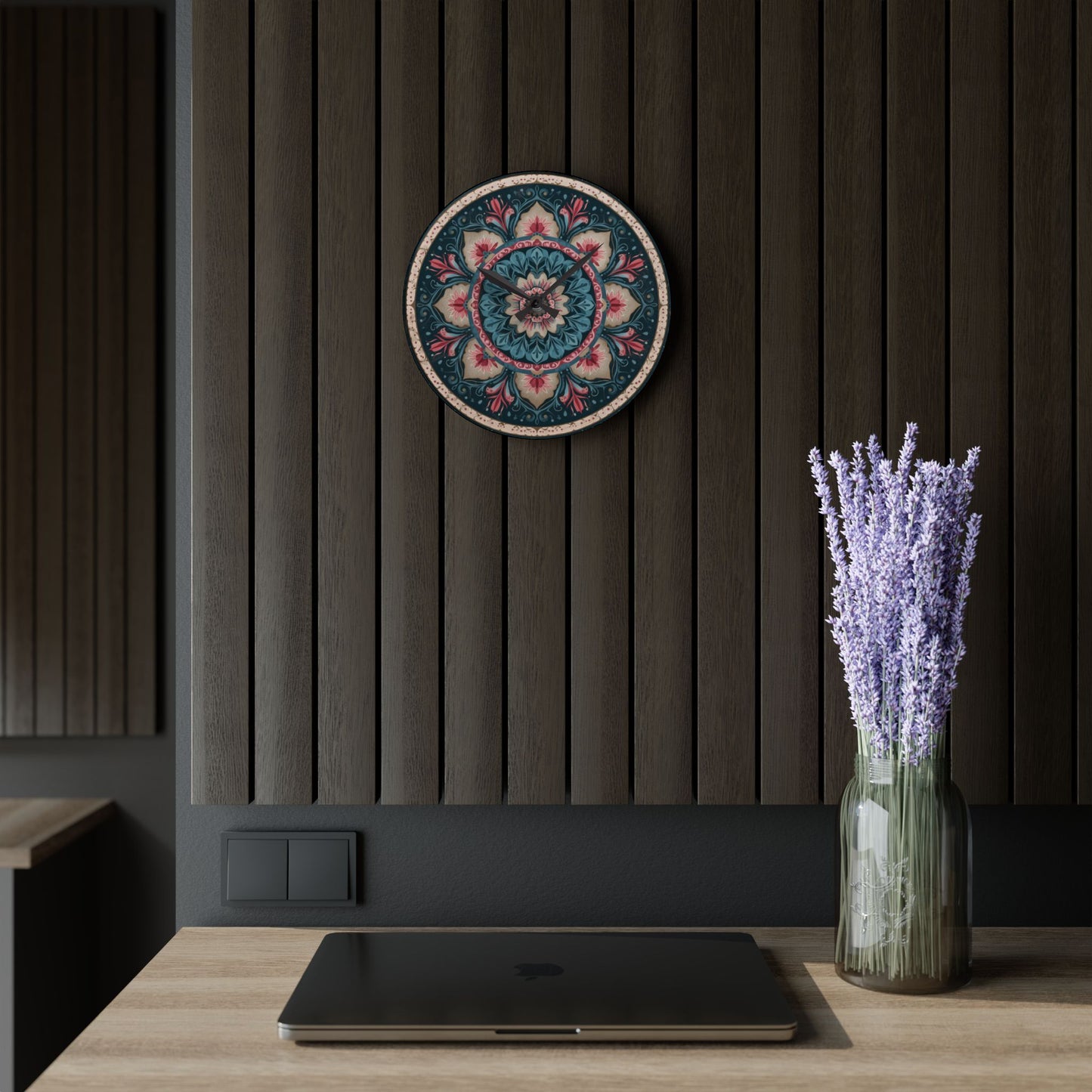 Bohemian Floral Mandala Acrylic Wall Clock — Decorative Home Accent
