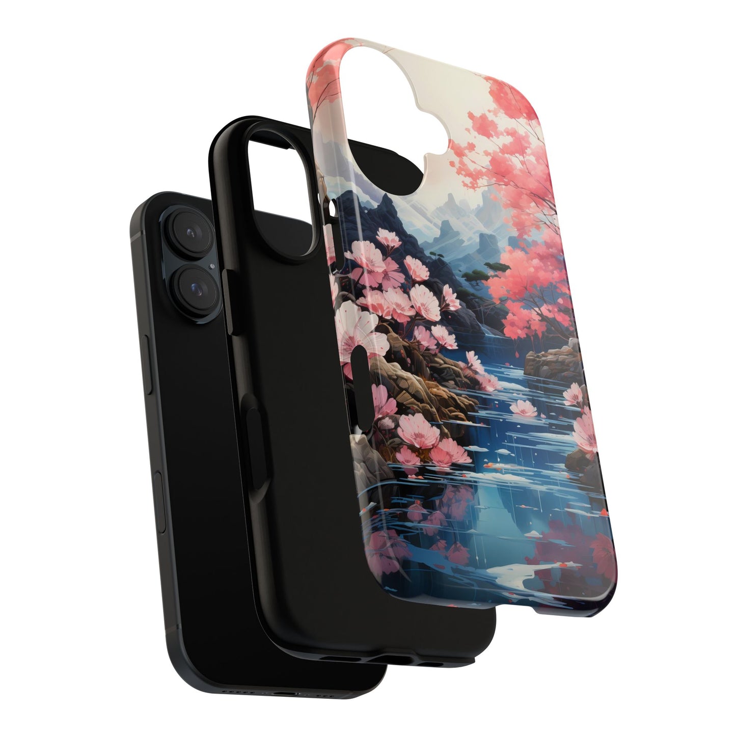 Cherry Blossom Floral Landscape Tough Phone Case – Double Layer Protection for iPhone, Samsung Galaxy & Google Pixel