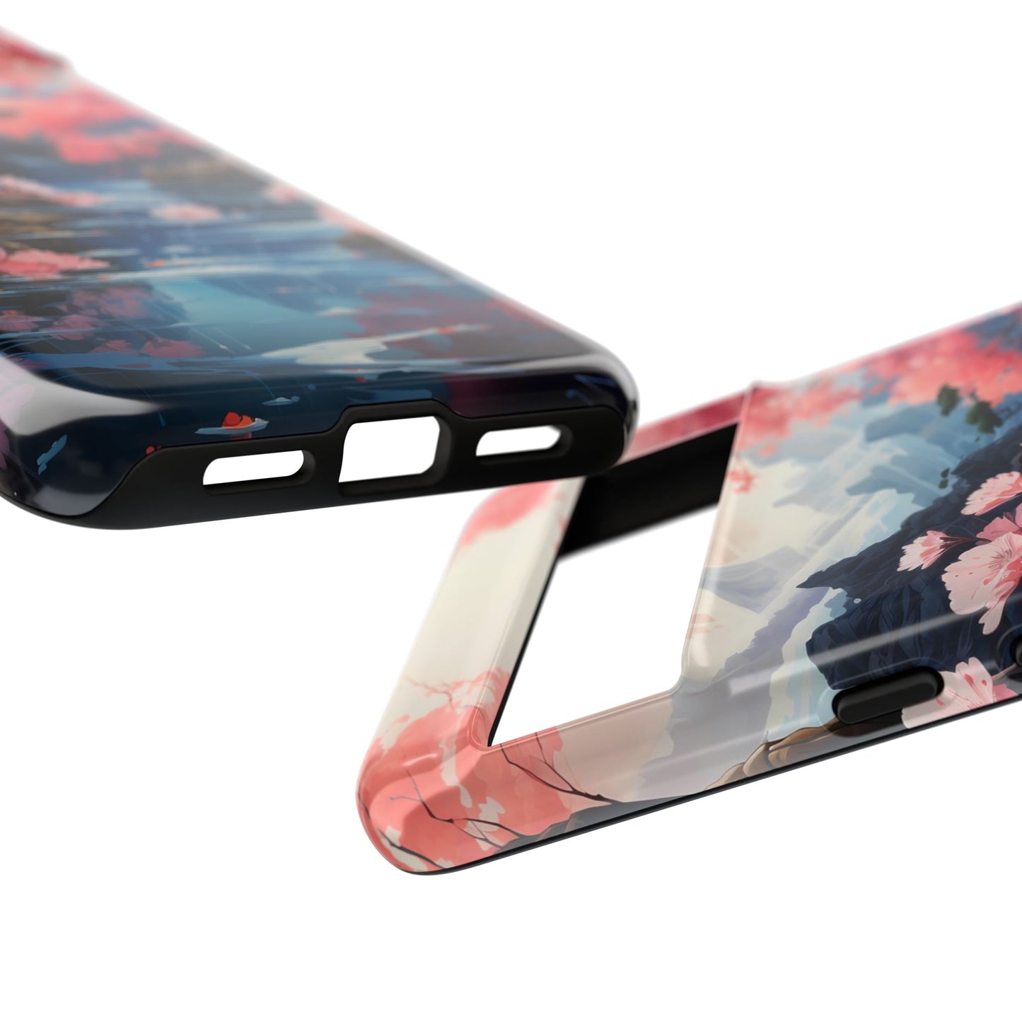 Cherry Blossom Floral Landscape Tough Phone Case – Double Layer Protection for iPhone, Samsung Galaxy & Google Pixel