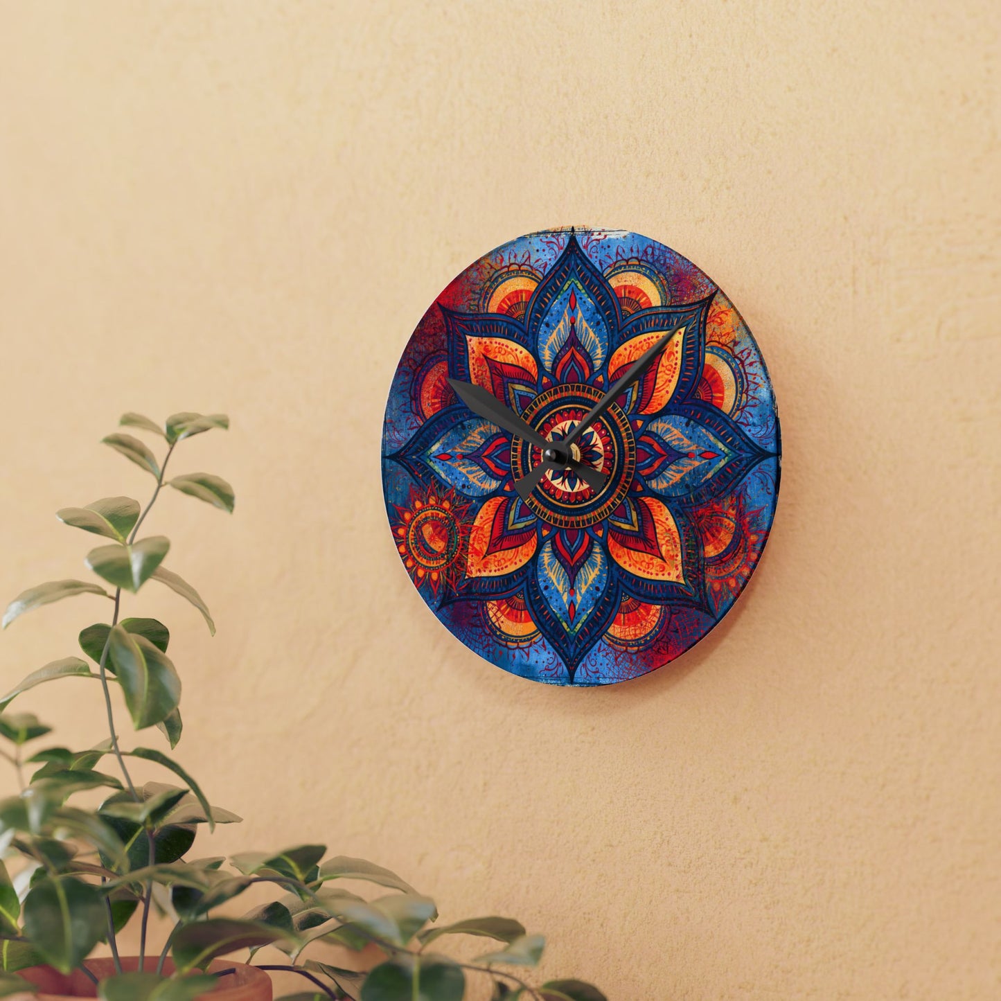 Mandala Acrylic Wall Clock – Colorful Boho Home Decor