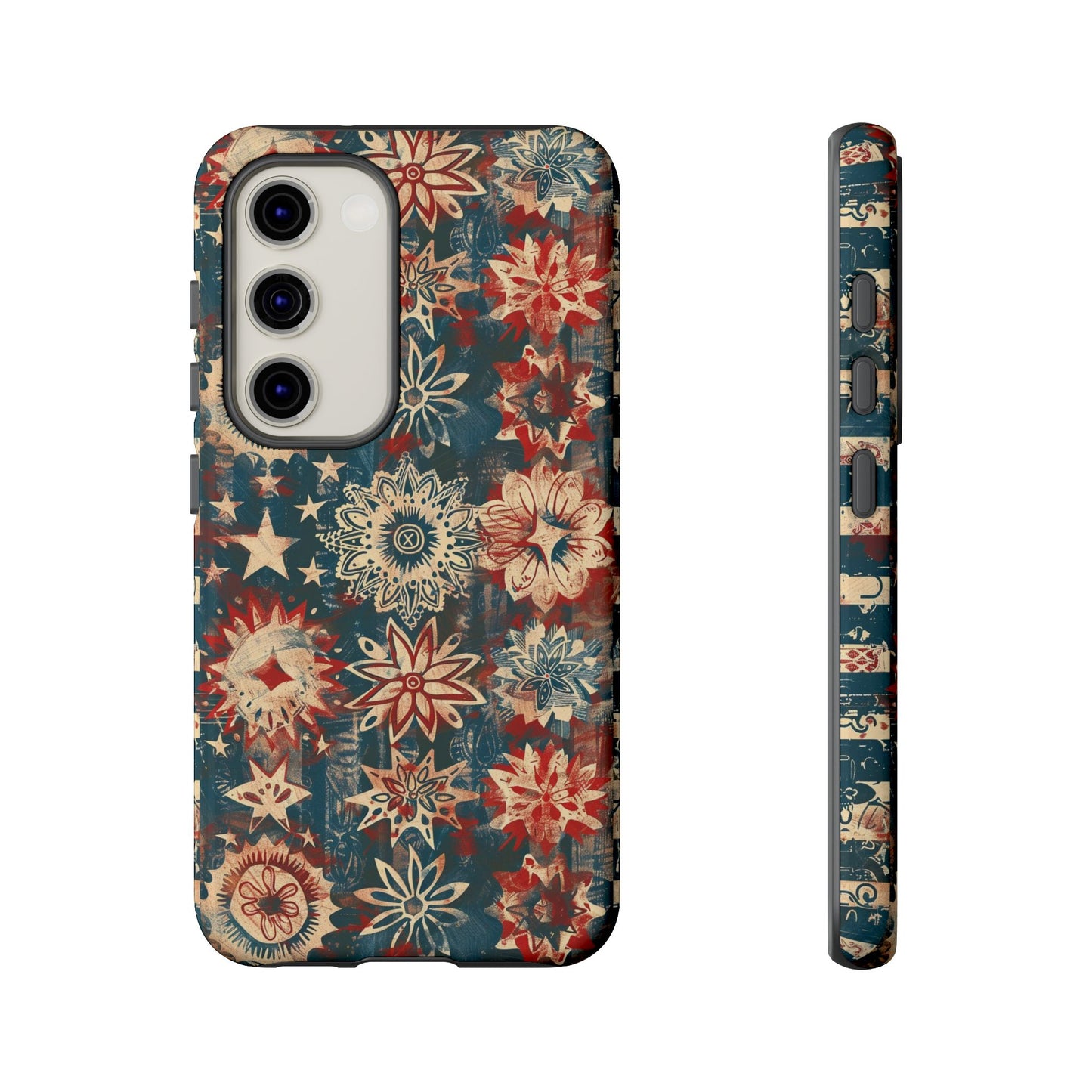 Patriotic Floral Tough Phone Case — Vintage American Stars & Flowers Design