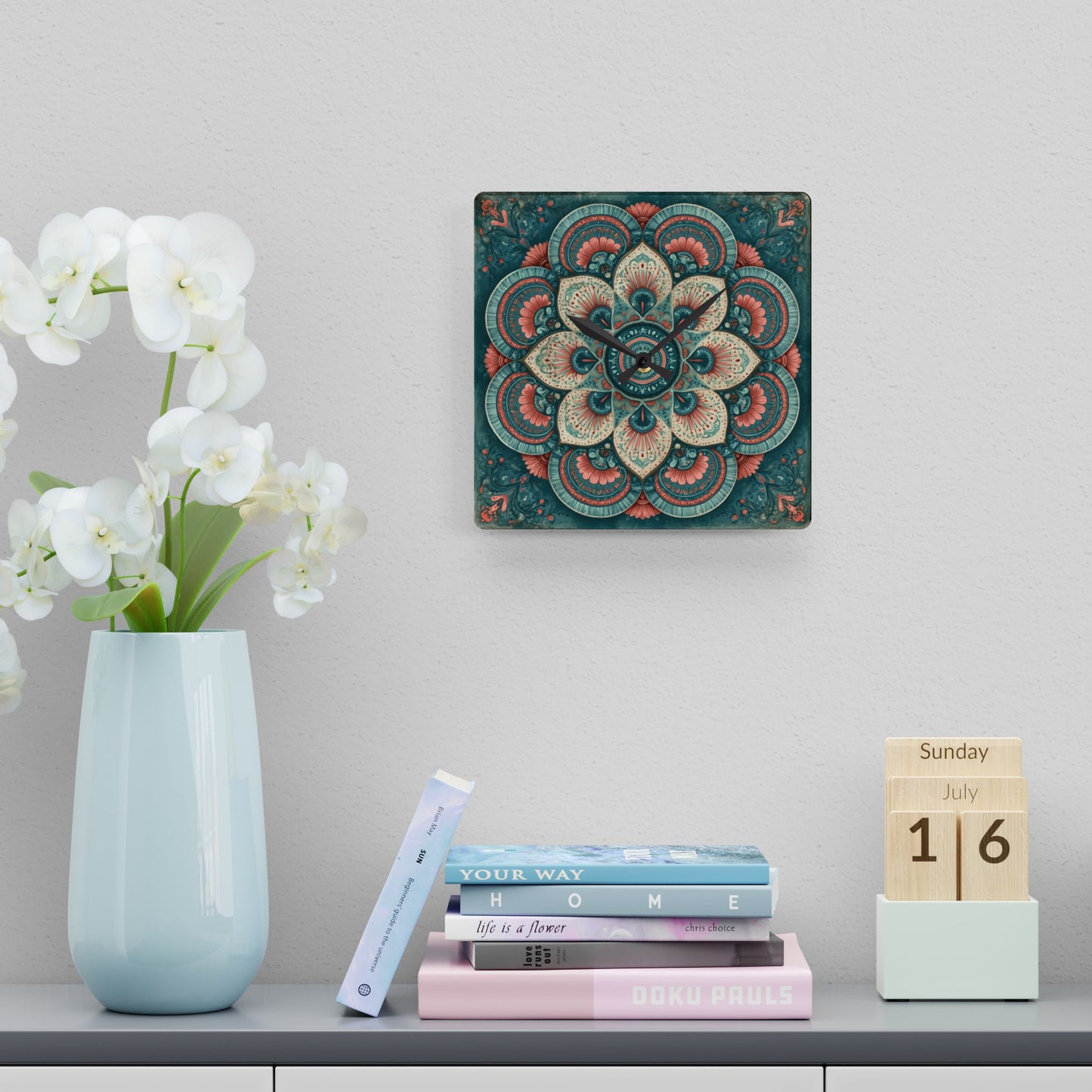 Mandala Floral Acrylic Wall Clock — Boho Decorative Home Clock