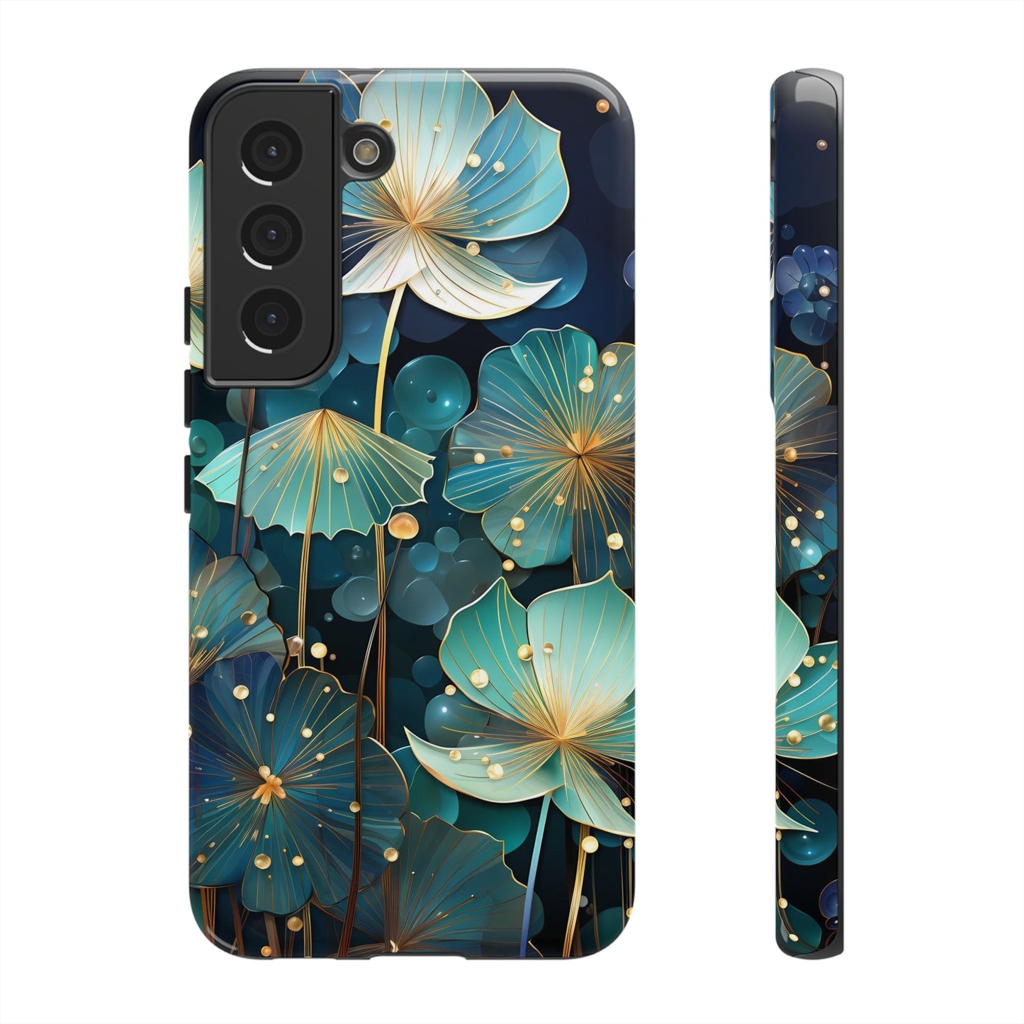 Teal Floral Tough Phone Case — Protective Botanical iPhone Cover