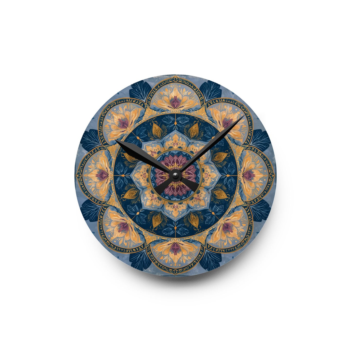 Mandala Floral Acrylic Wall Clock — Boho Blue Decorative Home Clock