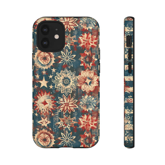Patriotic Floral Tough Phone Case — Vintage American Stars & Flowers Design
