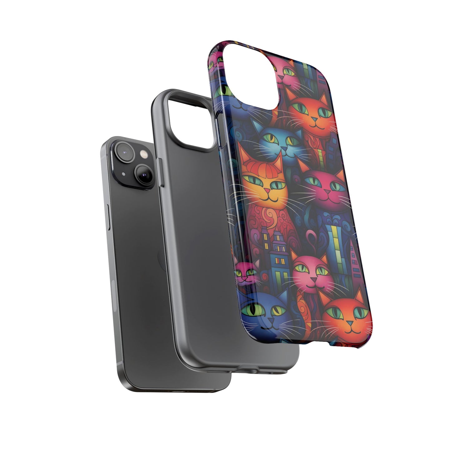 Cat-opolis Tough Phone Case: Fantastical Feline City Scape Mobile Phone Protection for iPhone, Samsung Galaxy & Google Pixel Whimsical Art