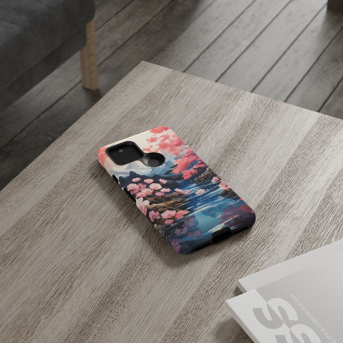 Cherry Blossom Floral Landscape Tough Phone Case – Double Layer Protection for iPhone, Samsung Galaxy & Google Pixel