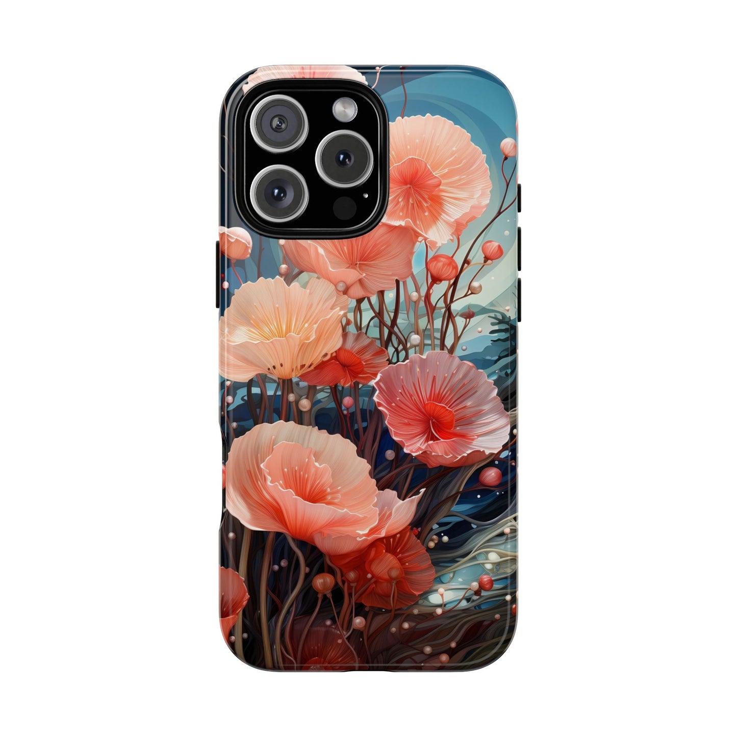 Blooming Poppies Tough Phone Case – Underwater Nocturnal Floral Design for iPhone, Samsung Galaxy & Google Pixel