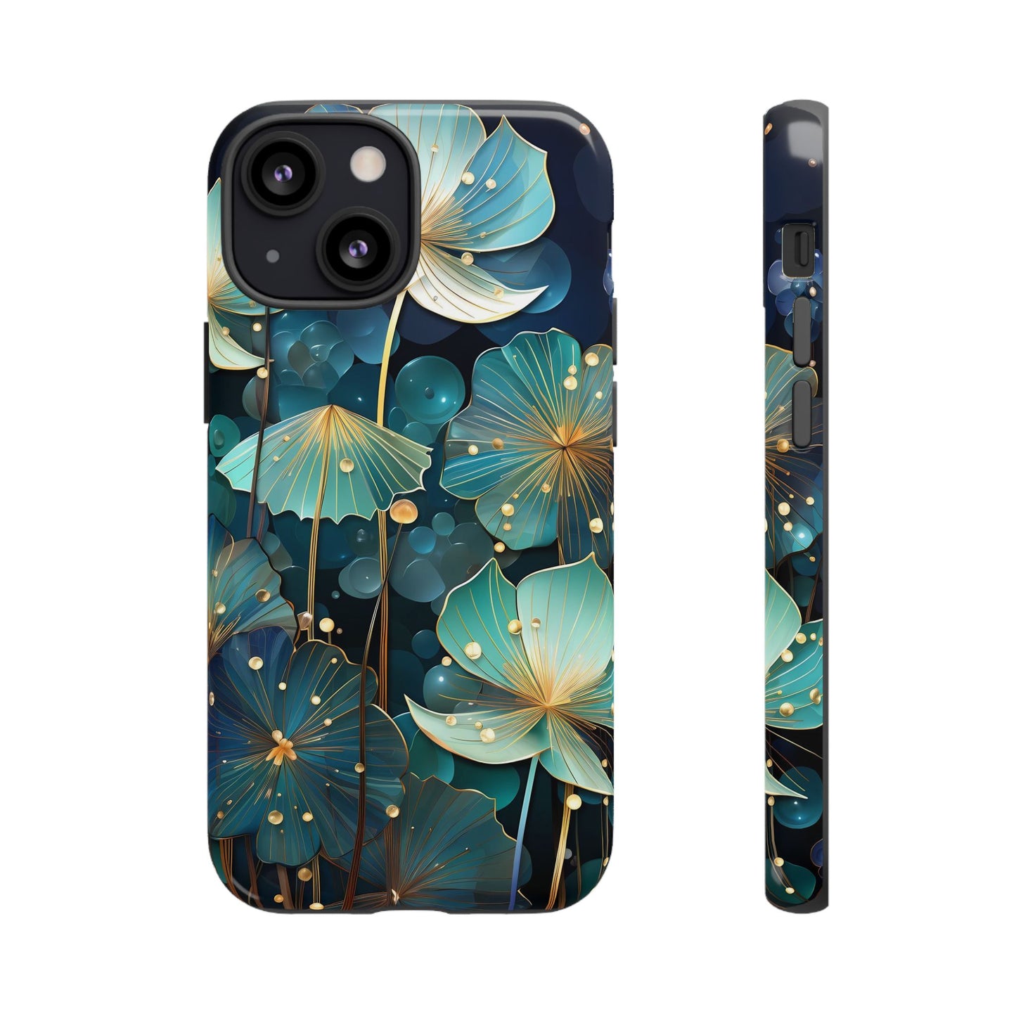 Teal Floral Tough Phone Case — Protective Botanical iPhone Cover