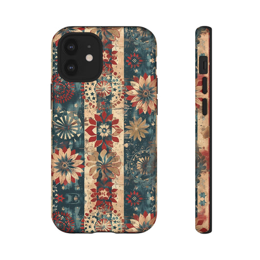 Floral Patchwork Tough Phone Case — Vintage Boho Rug Pattern for iPhone