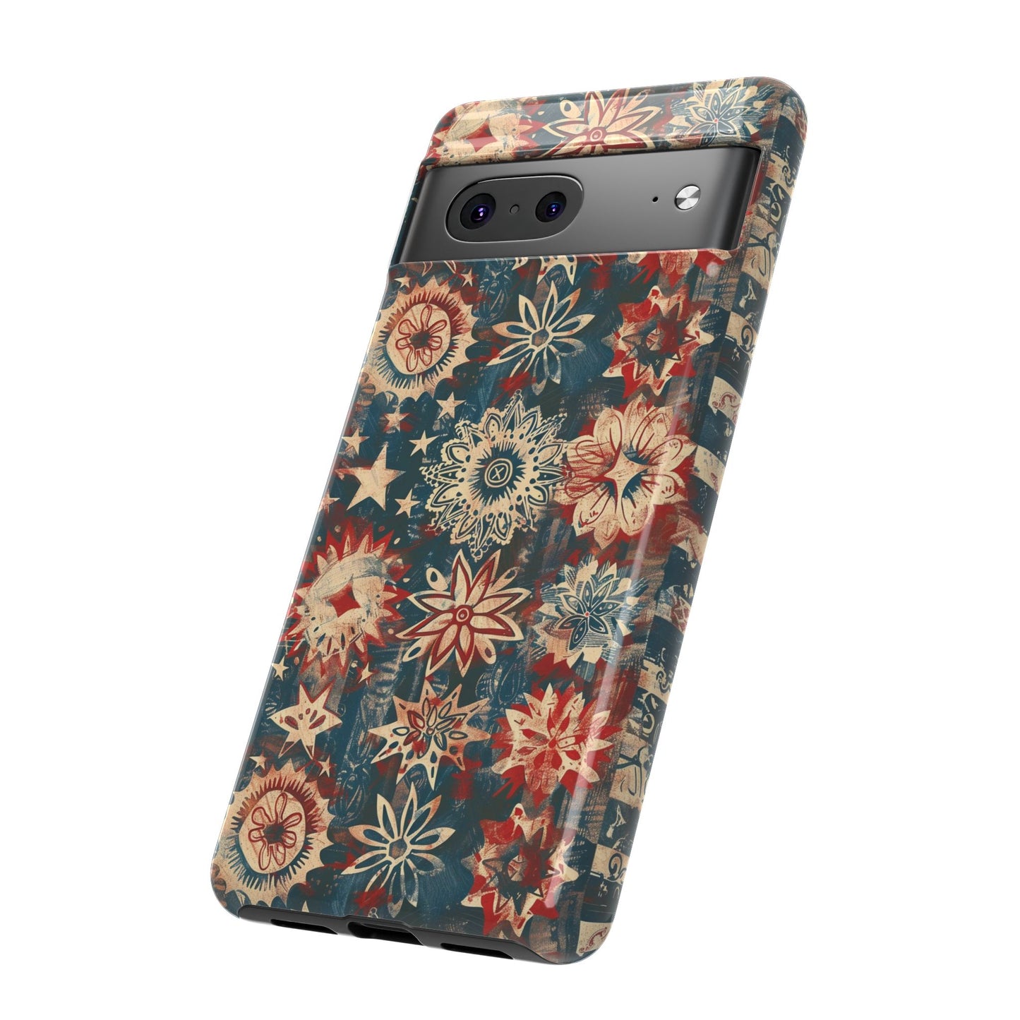 Patriotic Floral Tough Phone Case — Vintage American Stars & Flowers Design