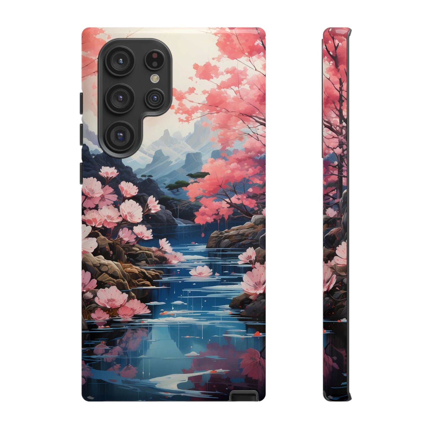 Cherry Blossom Floral Landscape Tough Phone Case – Double Layer Protection for iPhone, Samsung Galaxy & Google Pixel