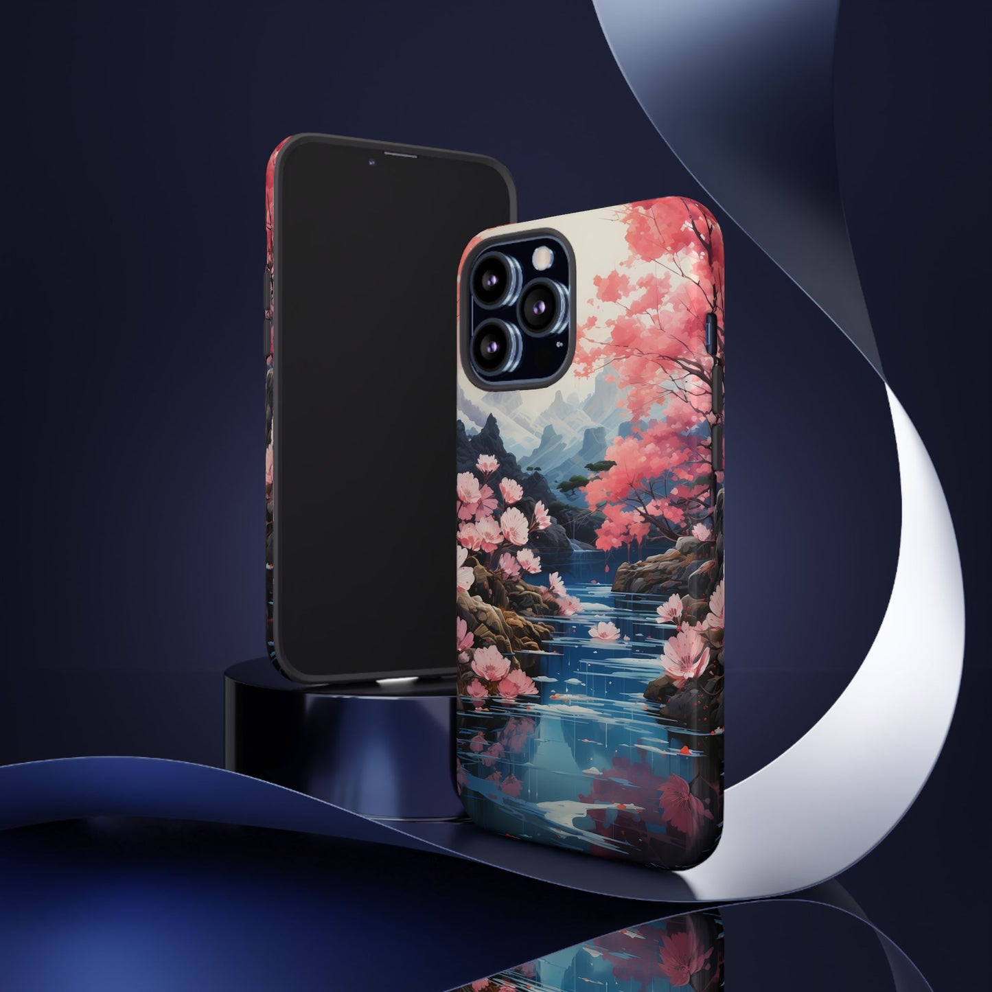Cherry Blossom Floral Landscape Tough Phone Case – Double Layer Protection for iPhone, Samsung Galaxy & Google Pixel