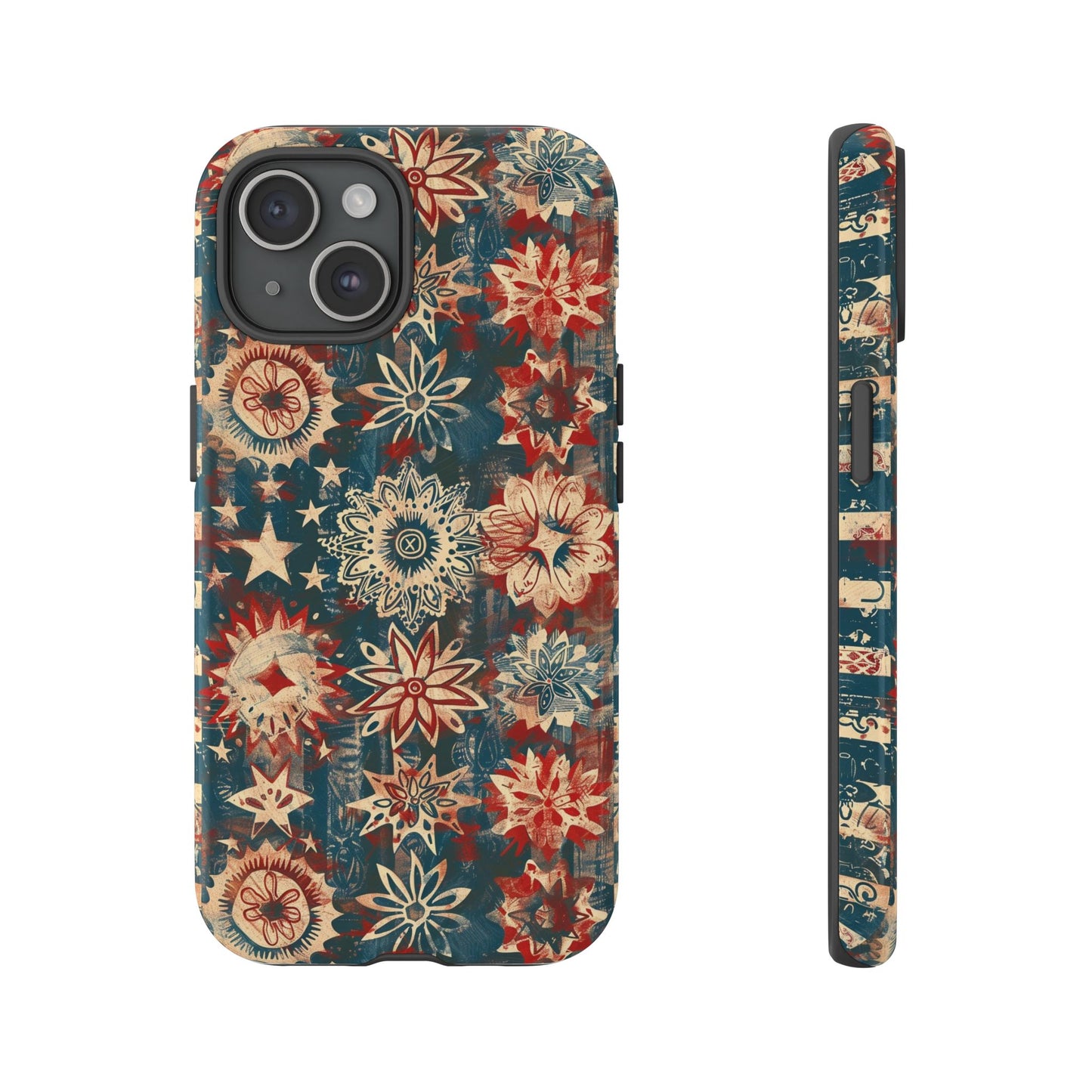 Patriotic Floral Tough Phone Case — Vintage American Stars & Flowers Design