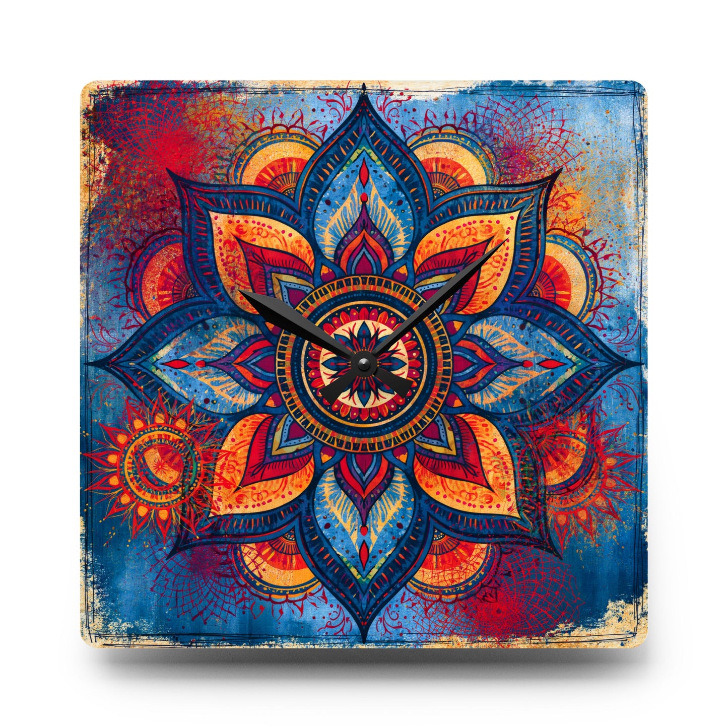 Mandala Acrylic Wall Clock – Colorful Boho Home Decor