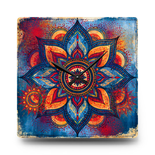 Mandala Acrylic Wall Clock – Colorful Boho Home Decor