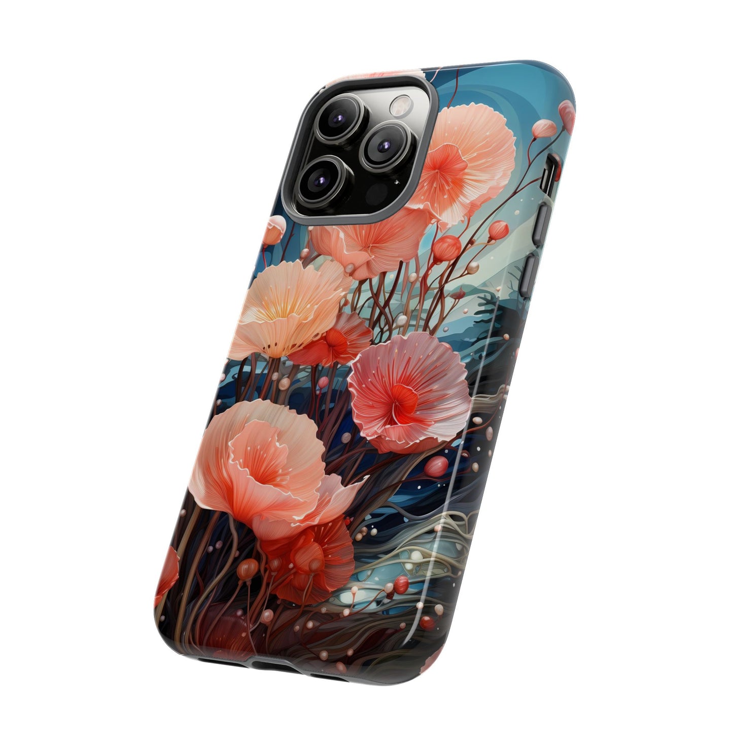 Blooming Poppies Tough Phone Case – Underwater Nocturnal Floral Design for iPhone, Samsung Galaxy & Google Pixel