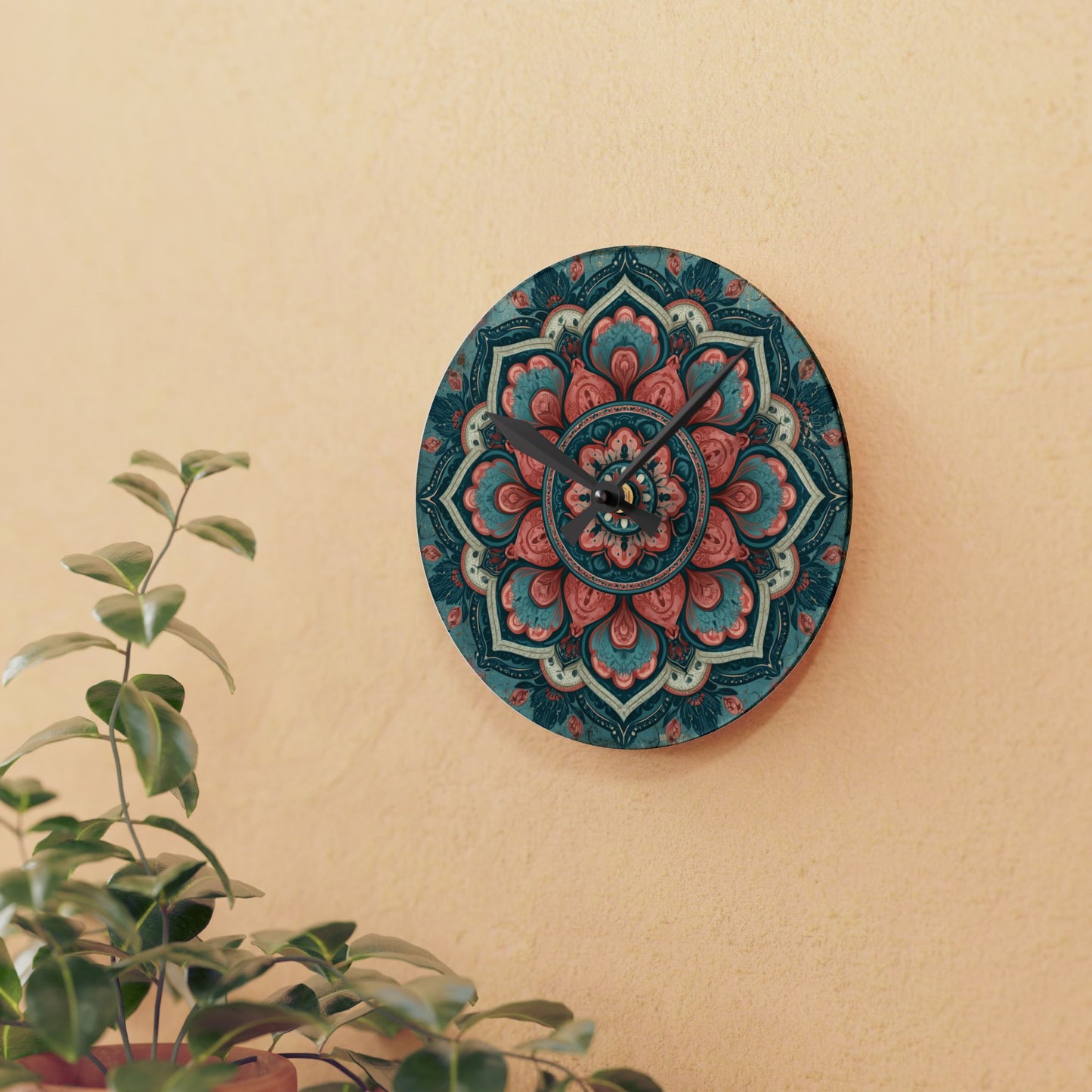 Mandala Acrylic Wall Clock — Boho Floral Decorative Clock