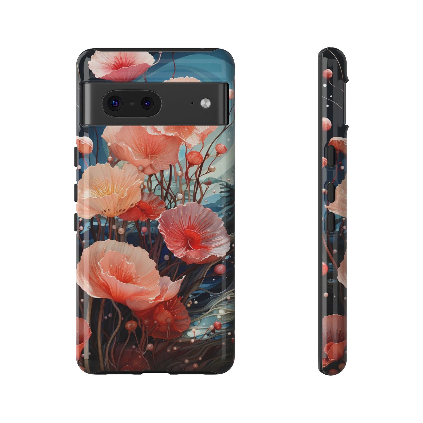 Blooming Poppies Tough Phone Case – Underwater Nocturnal Floral Design for iPhone, Samsung Galaxy & Google Pixel