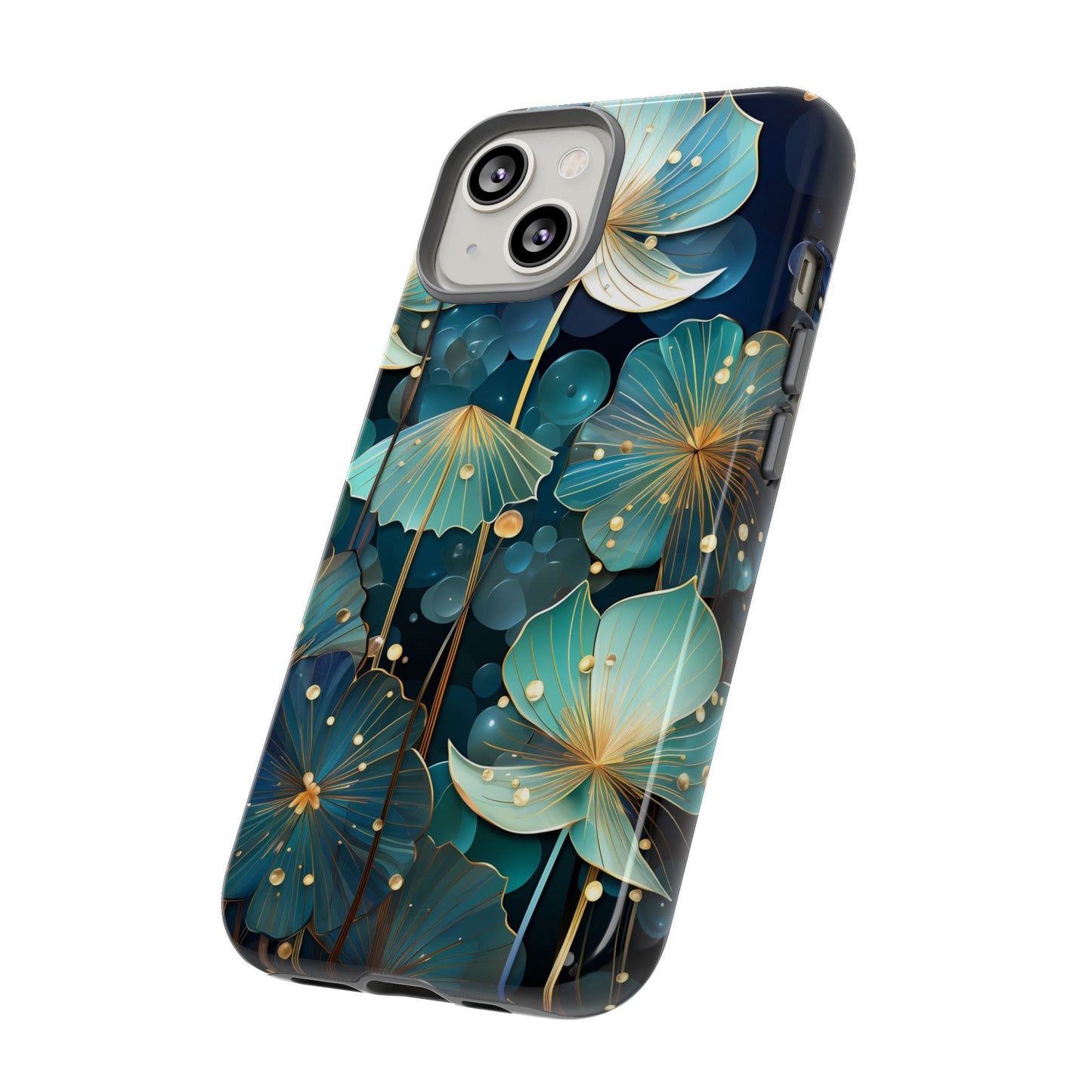 Teal Floral Tough Phone Case — Protective Botanical iPhone Cover