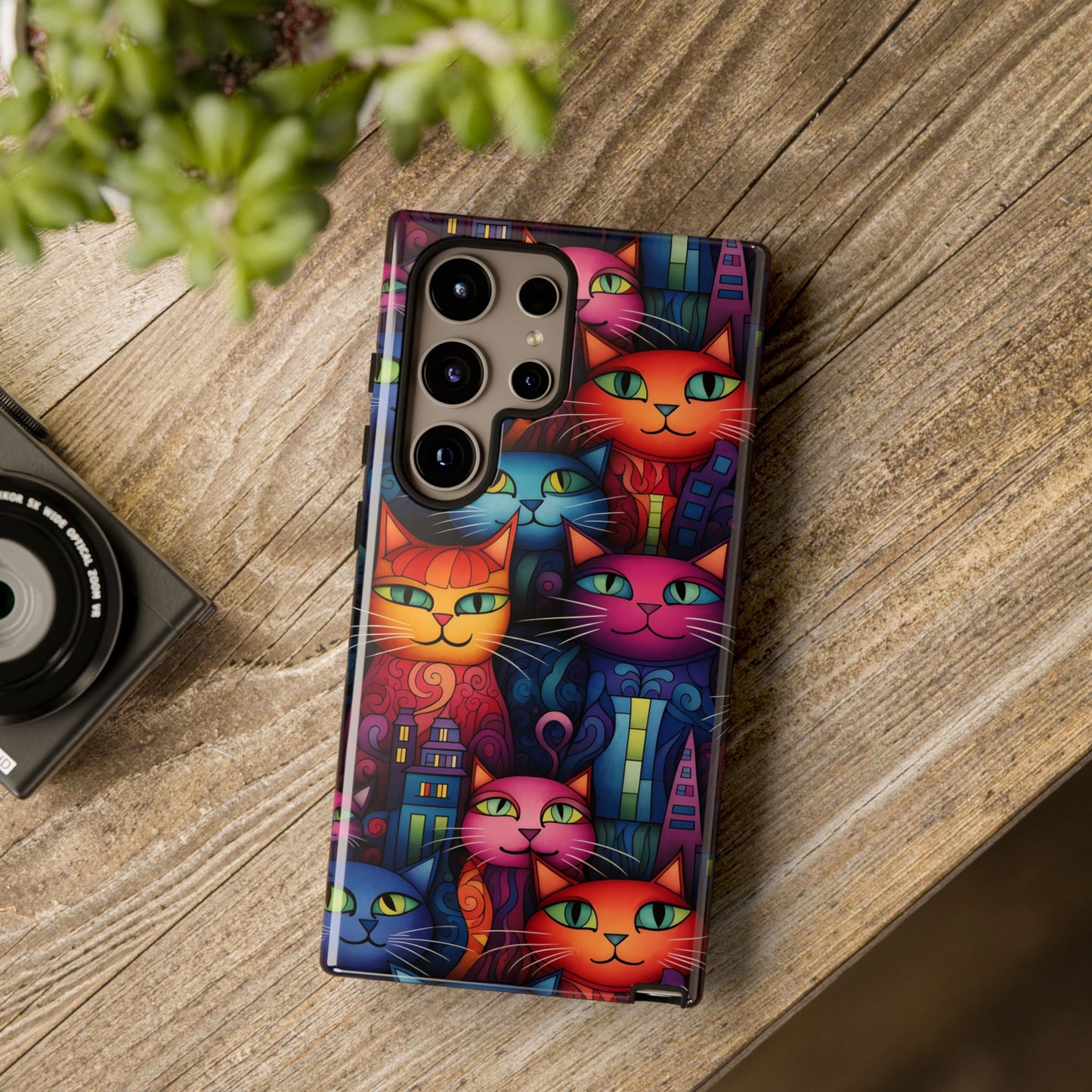 Cat-opolis Tough Phone Case: Fantastical Feline City Scape Mobile Phone Protection for iPhone, Samsung Galaxy & Google Pixel Whimsical Art