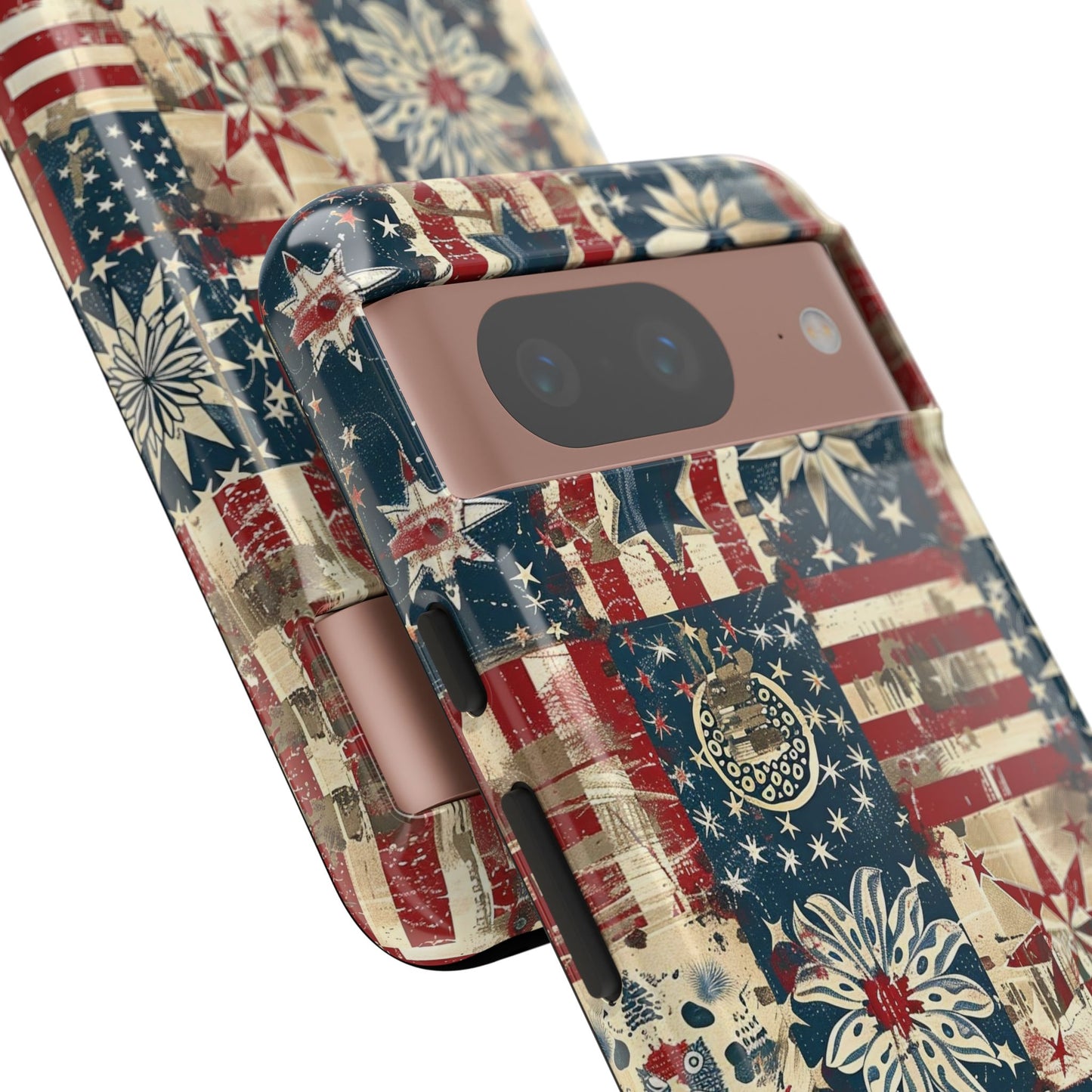 Patriotic Patchwork Phone Case — Vintage American Flag Stars & Quilted Design