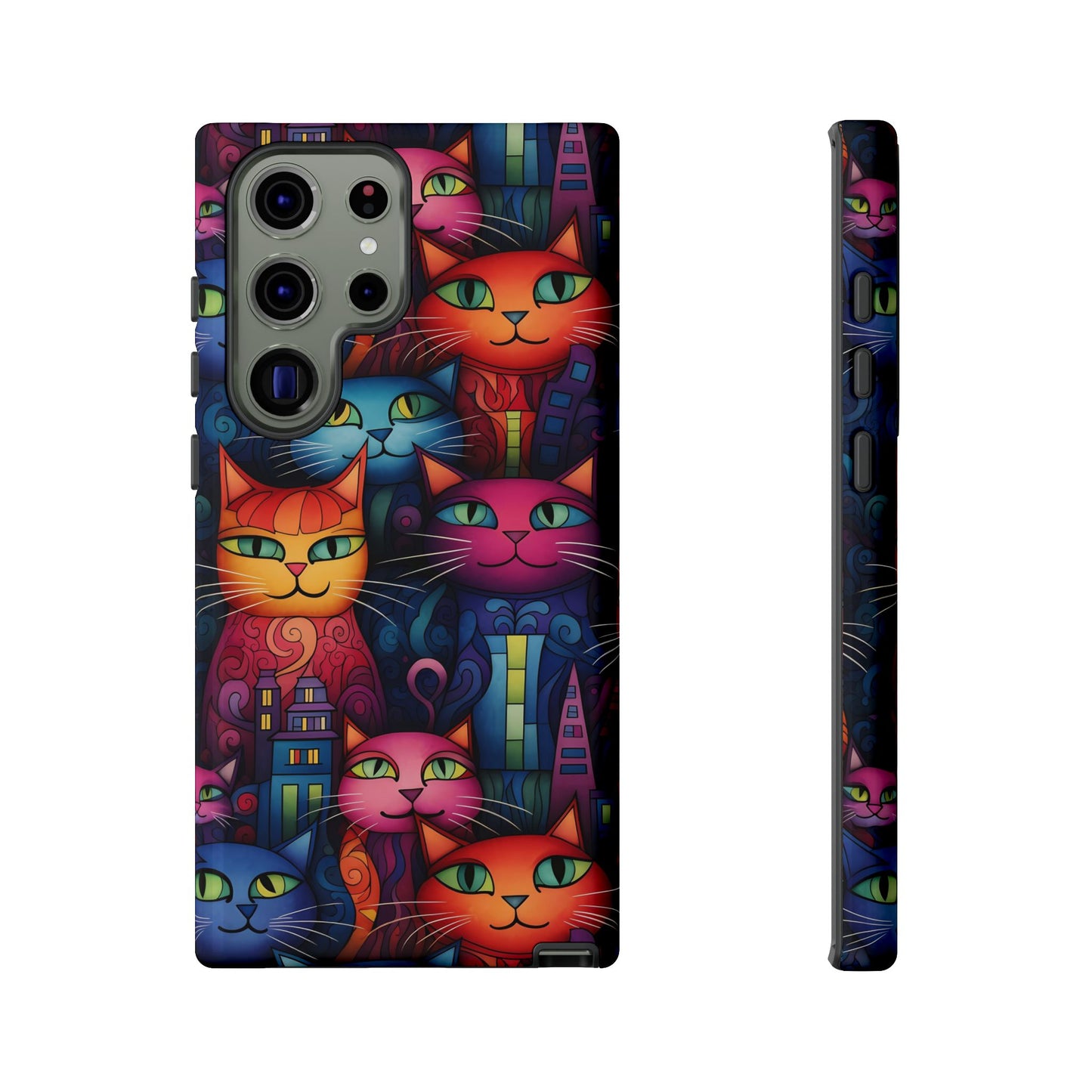 Cat-opolis Tough Phone Case: Fantastical Feline City Scape Mobile Phone Protection for iPhone, Samsung Galaxy & Google Pixel Whimsical Art