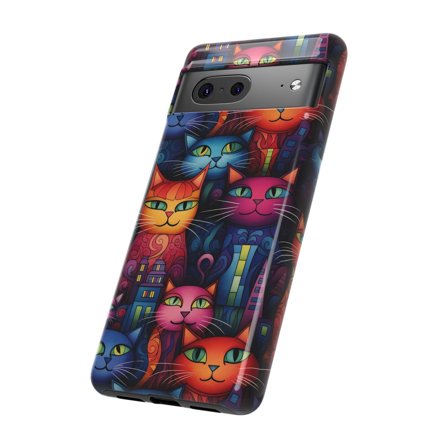 Cat-opolis Tough Phone Case: Fantastical Feline City Scape Mobile Phone Protection for iPhone, Samsung Galaxy & Google Pixel Whimsical Art