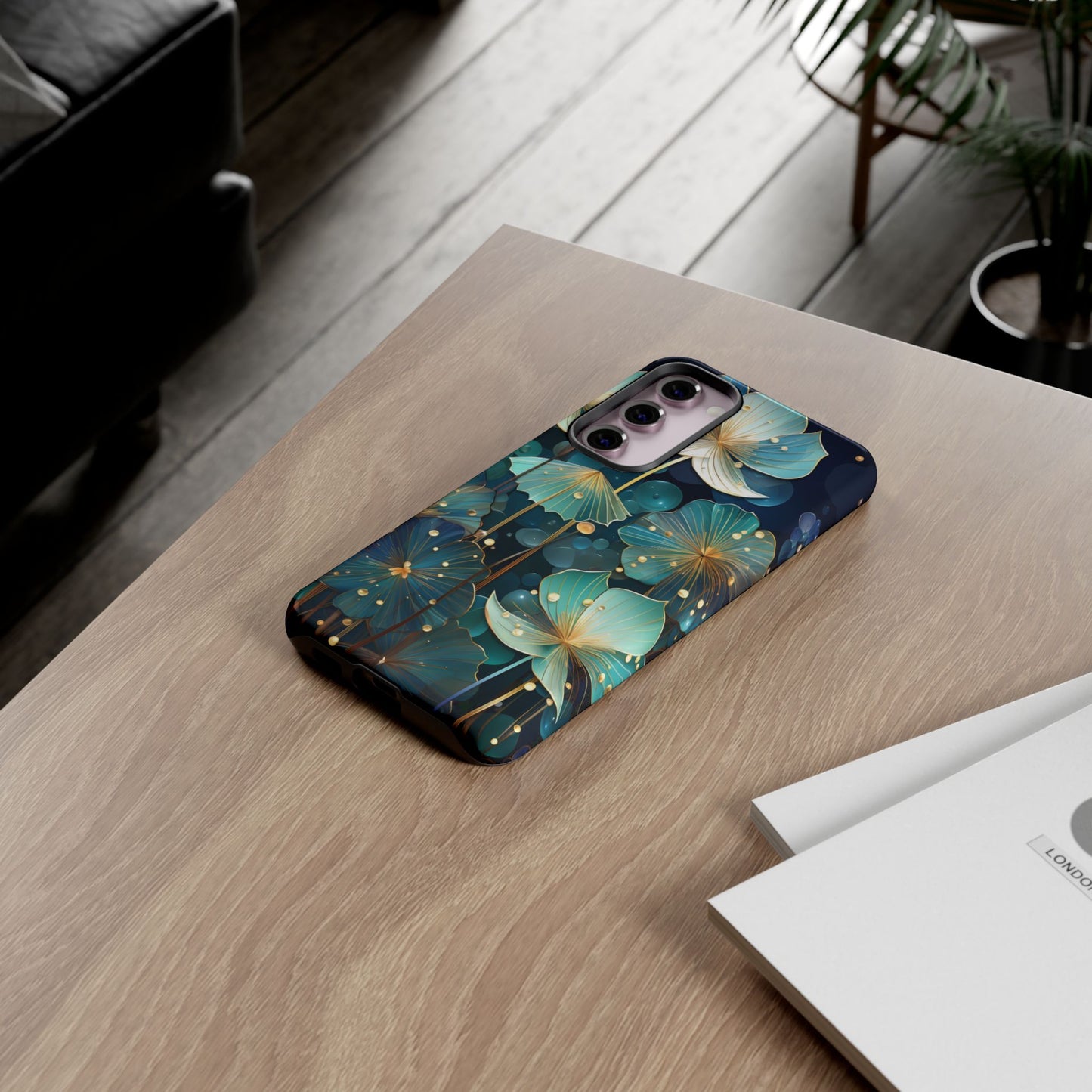 Teal Floral Tough Phone Case — Protective Botanical iPhone Cover