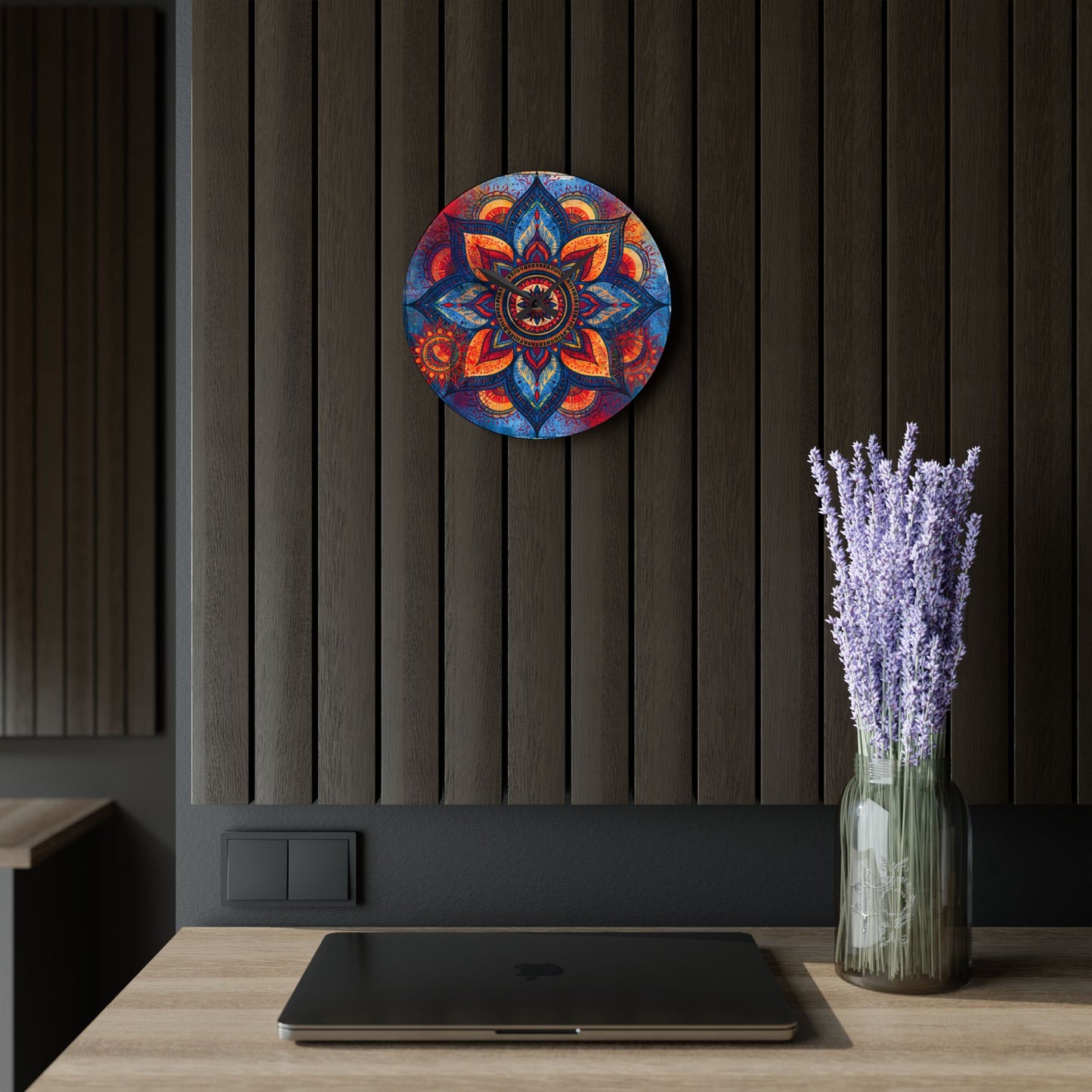 Mandala Acrylic Wall Clock – Colorful Boho Home Decor