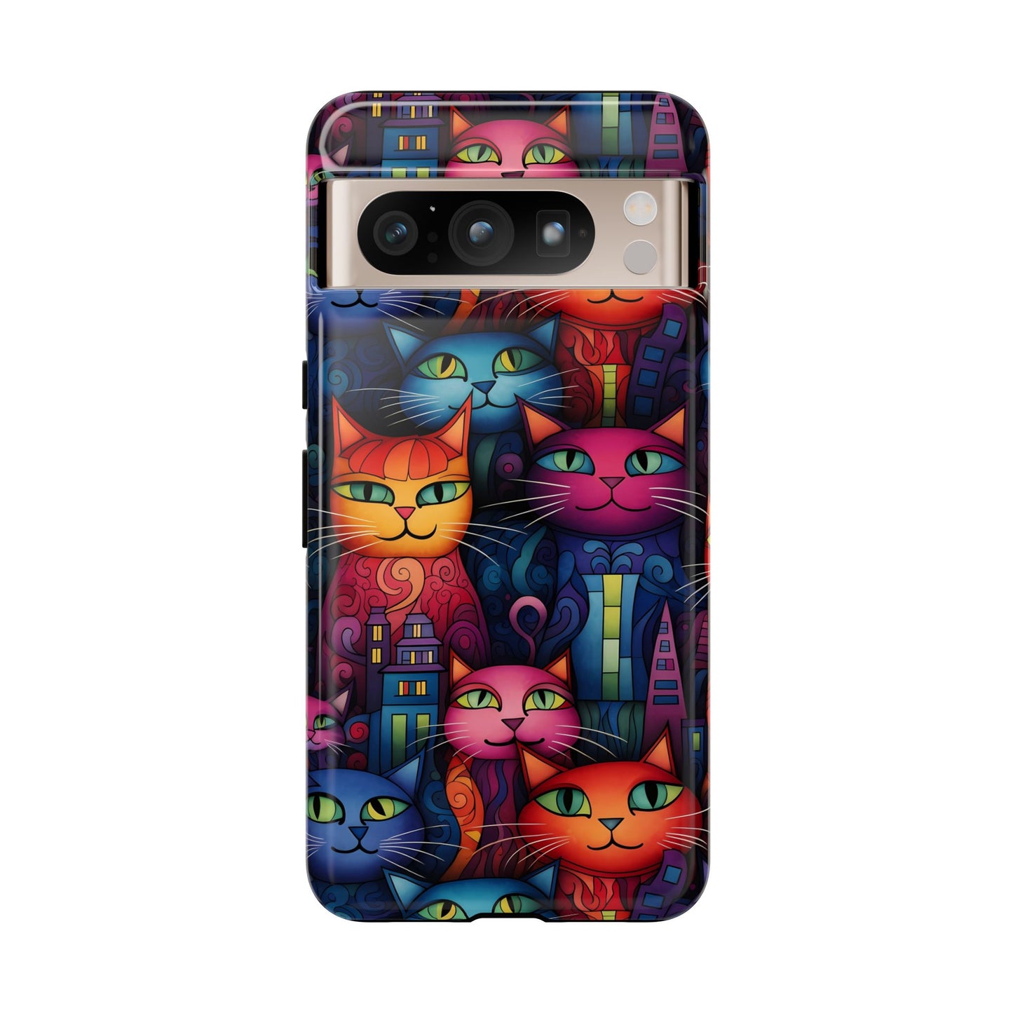 Cat-opolis Tough Phone Case: Fantastical Feline City Scape Mobile Phone Protection for iPhone, Samsung Galaxy & Google Pixel Whimsical Art