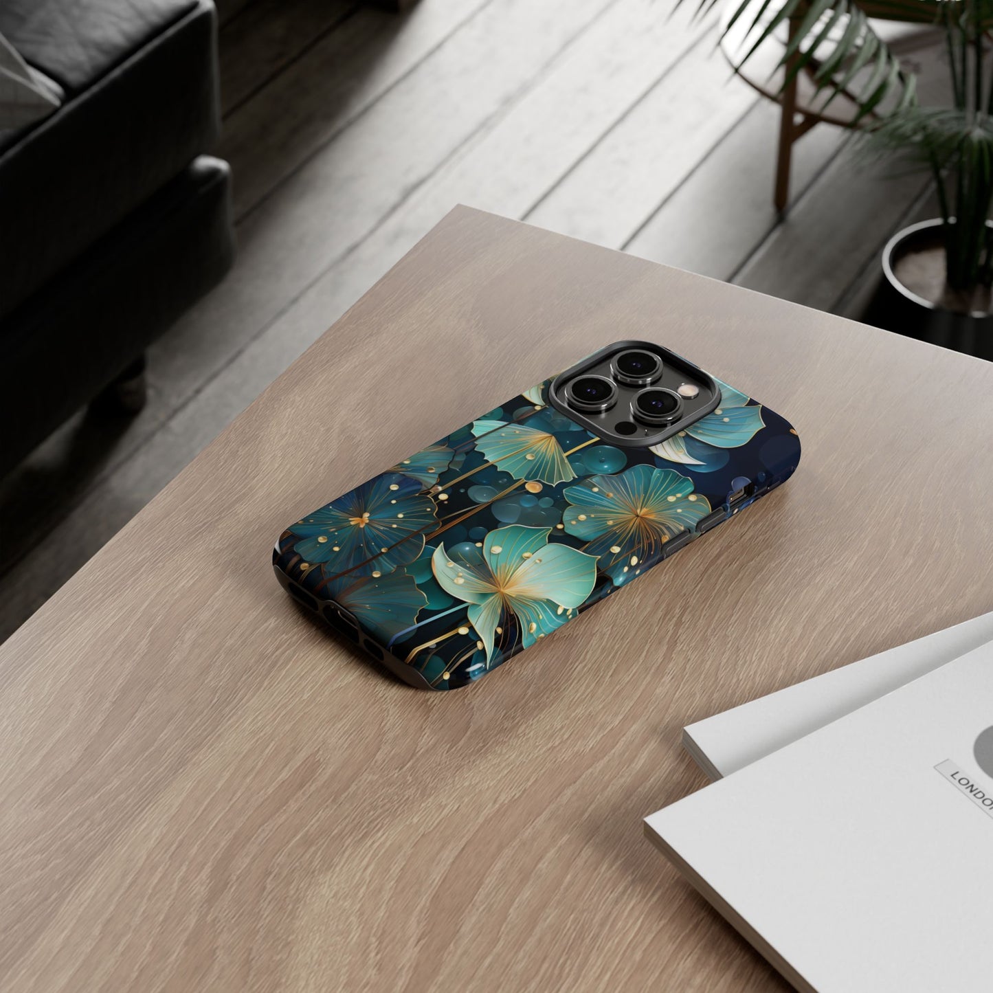 Teal Floral Tough Phone Case — Protective Botanical iPhone Cover