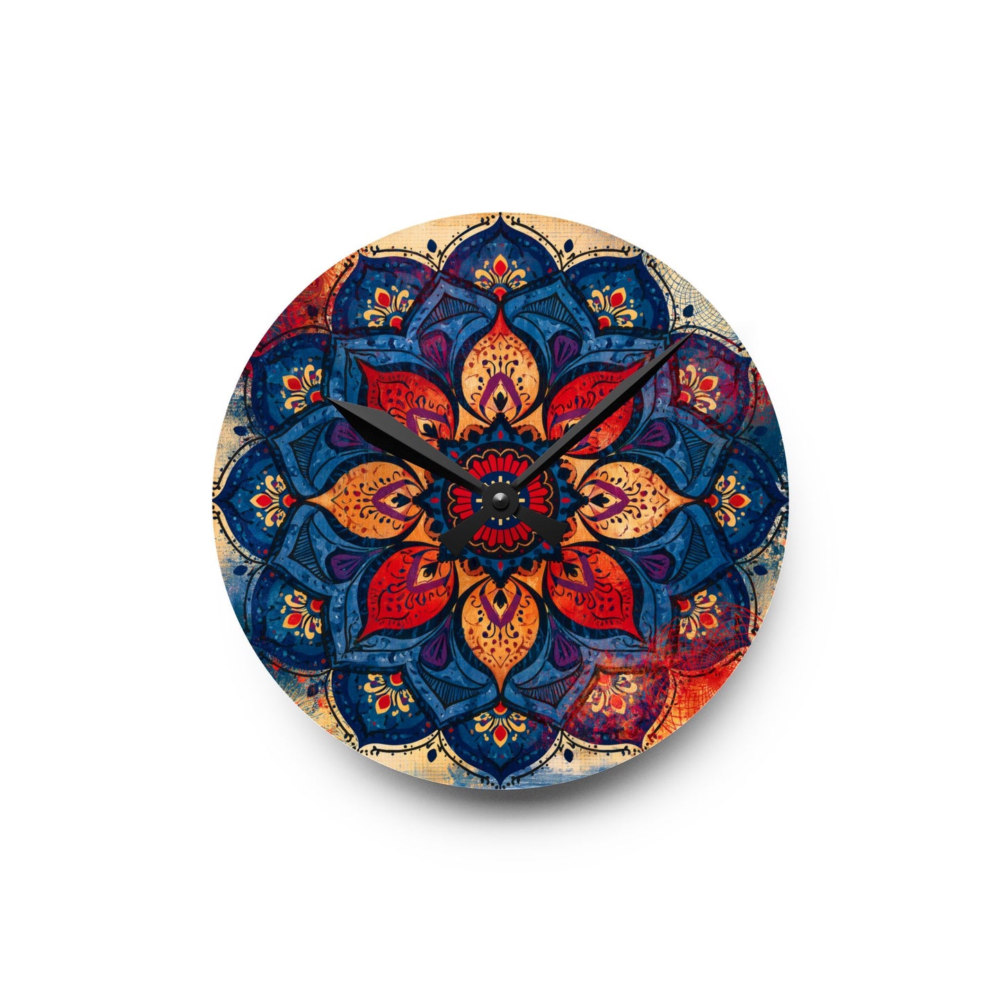 Mandala Acrylic Wall Clock — Colorful Boho Floral Timepiece