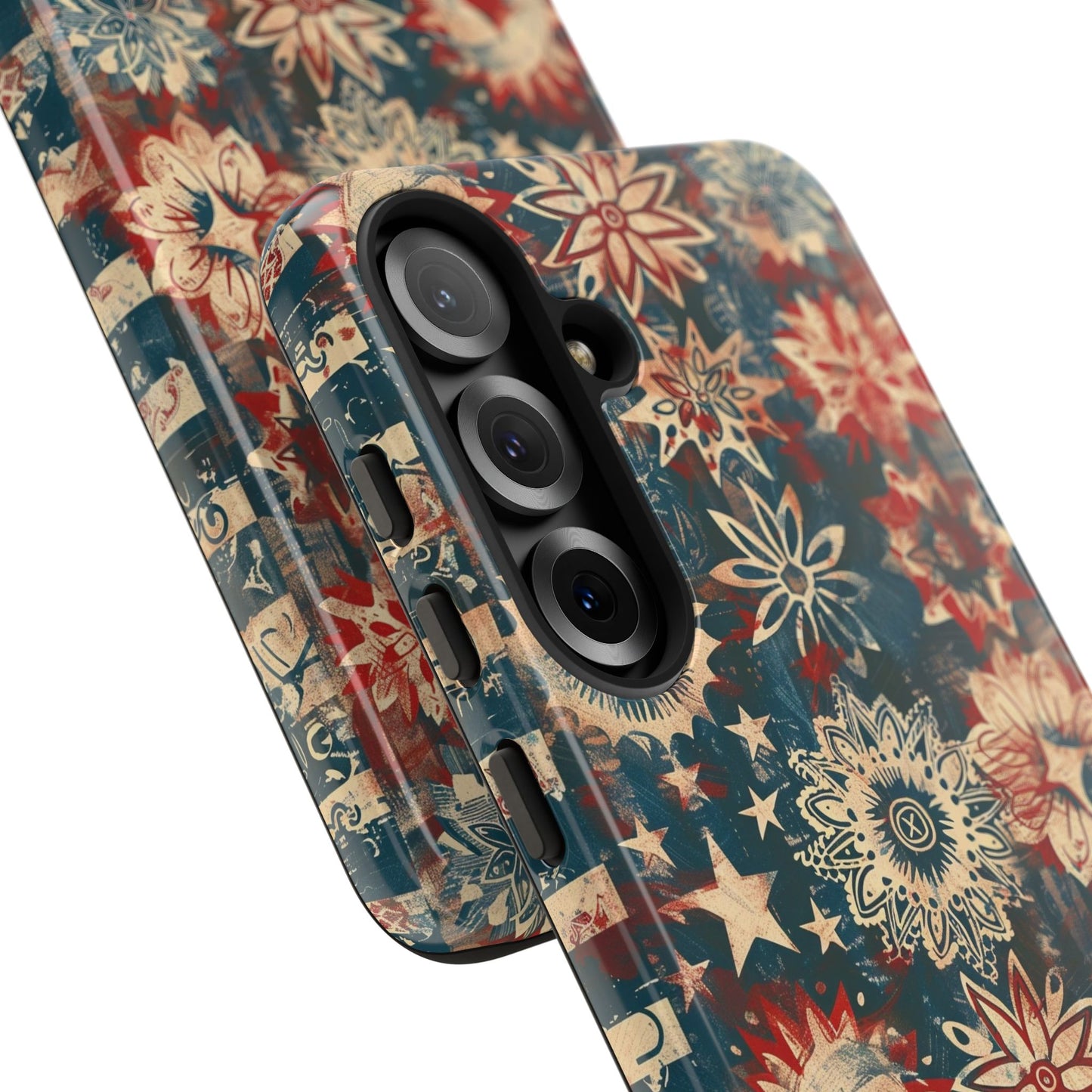 Patriotic Floral Tough Phone Case — Vintage American Stars & Flowers Design