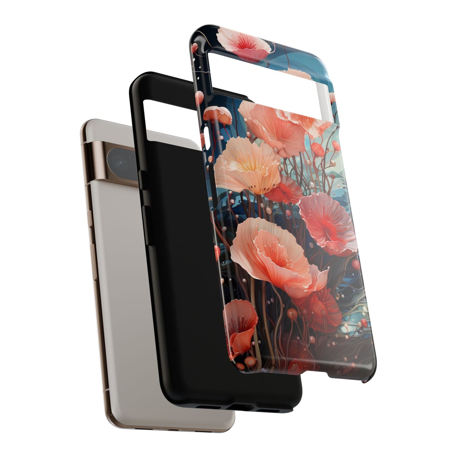 Blooming Poppies Tough Phone Case – Underwater Nocturnal Floral Design for iPhone, Samsung Galaxy & Google Pixel